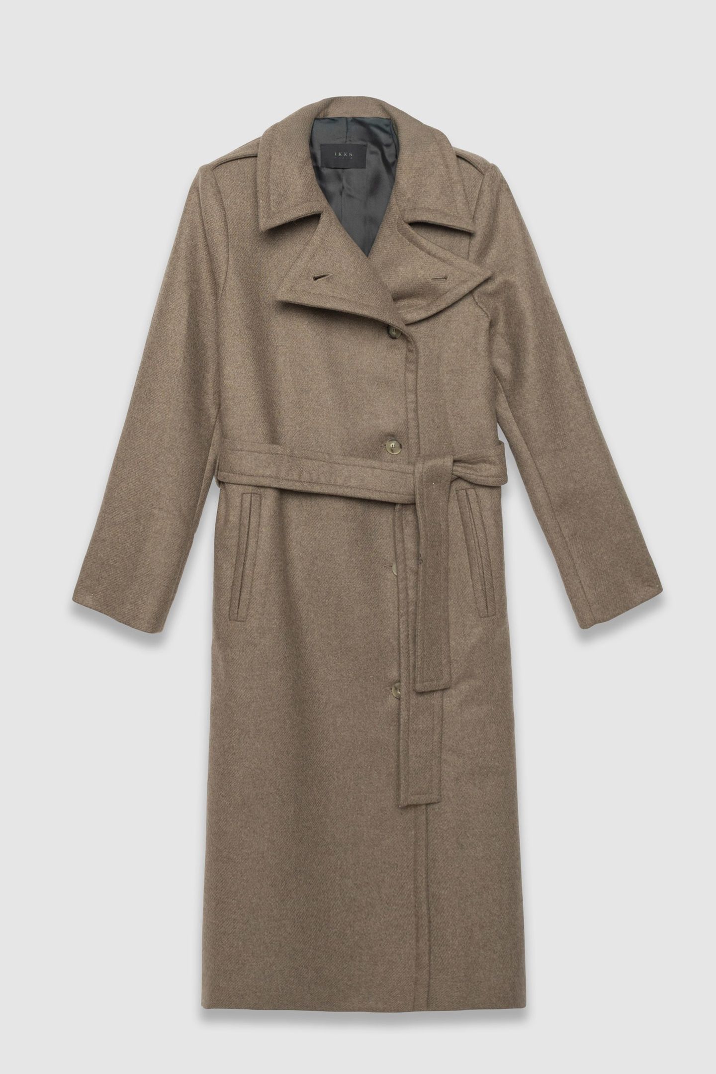 BEIGE WOOLCLOTH BELTED PEA-STYLE LONG COAT 4