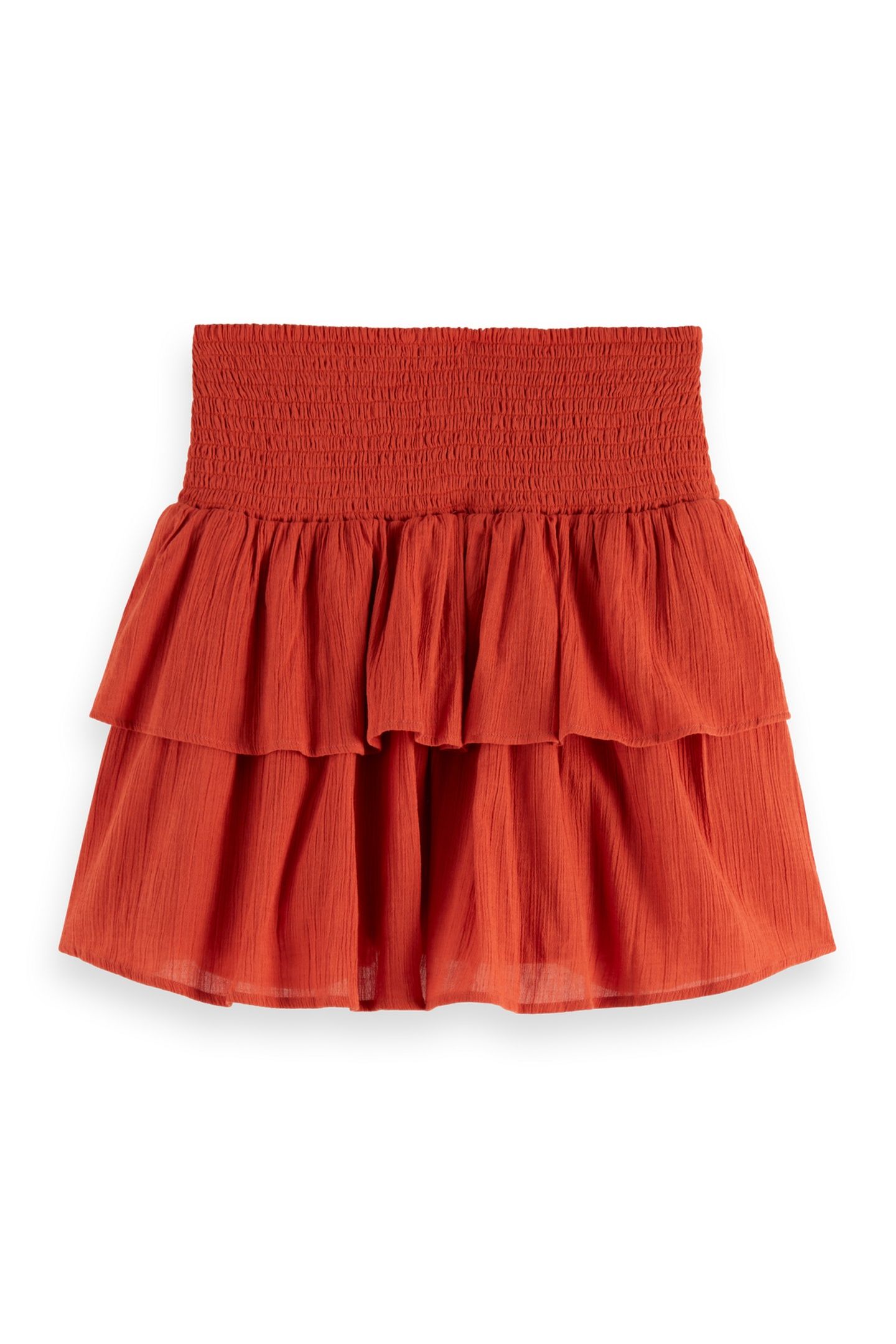 CRINKLE GAUZE GATHERED AND SMOCKED MINI SKIRT KETCHUP 5