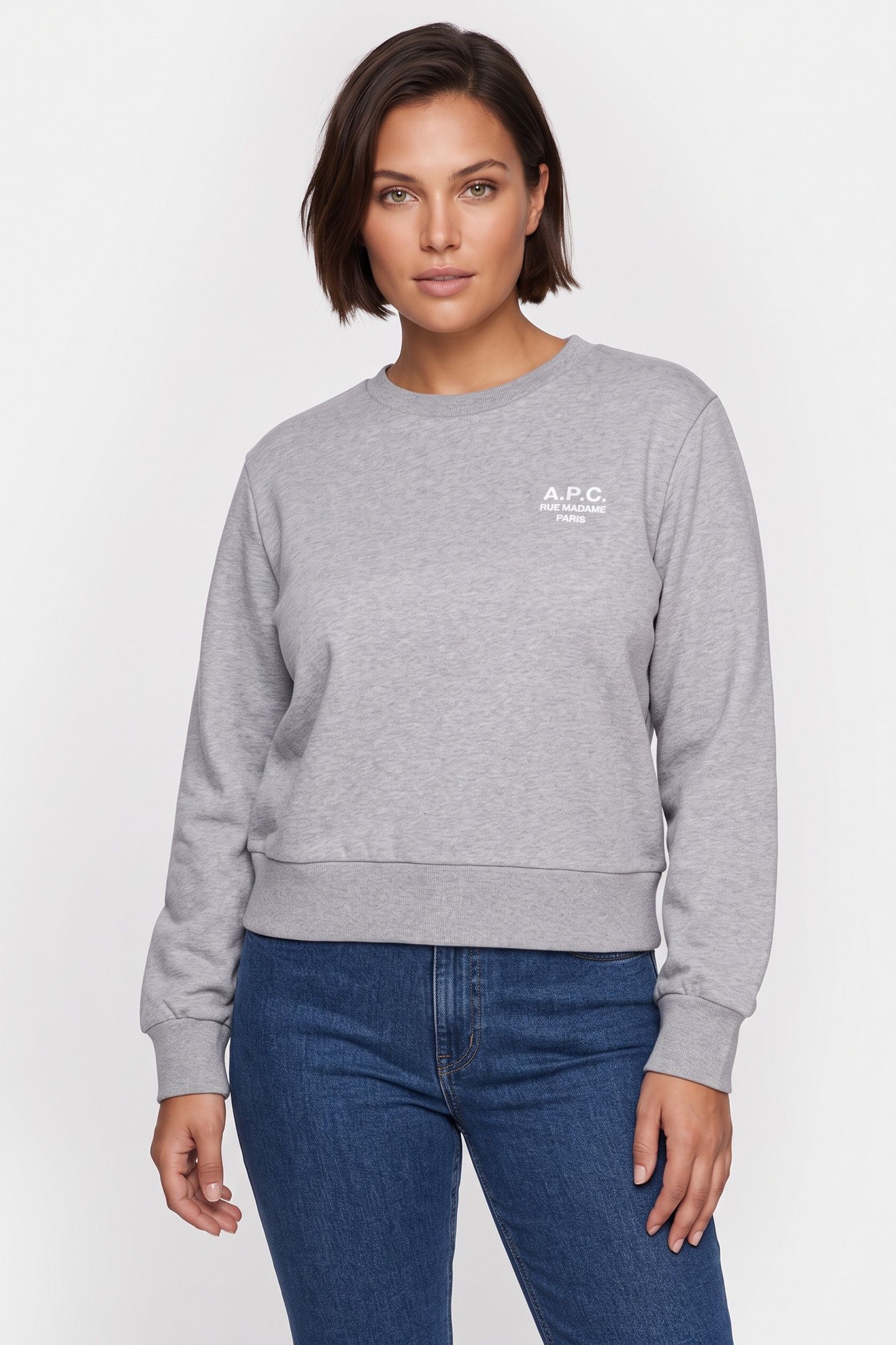 SWEATSHIRT BOXY RUE MADAME HEATHERED GREY/WHITE 2