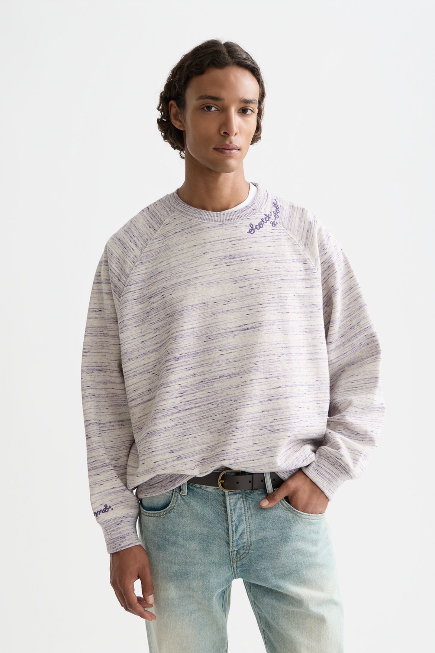 SPACE YARN EMBROIDERED LOOSE-FIT SWEATSHIRT DARK PURPLE 1