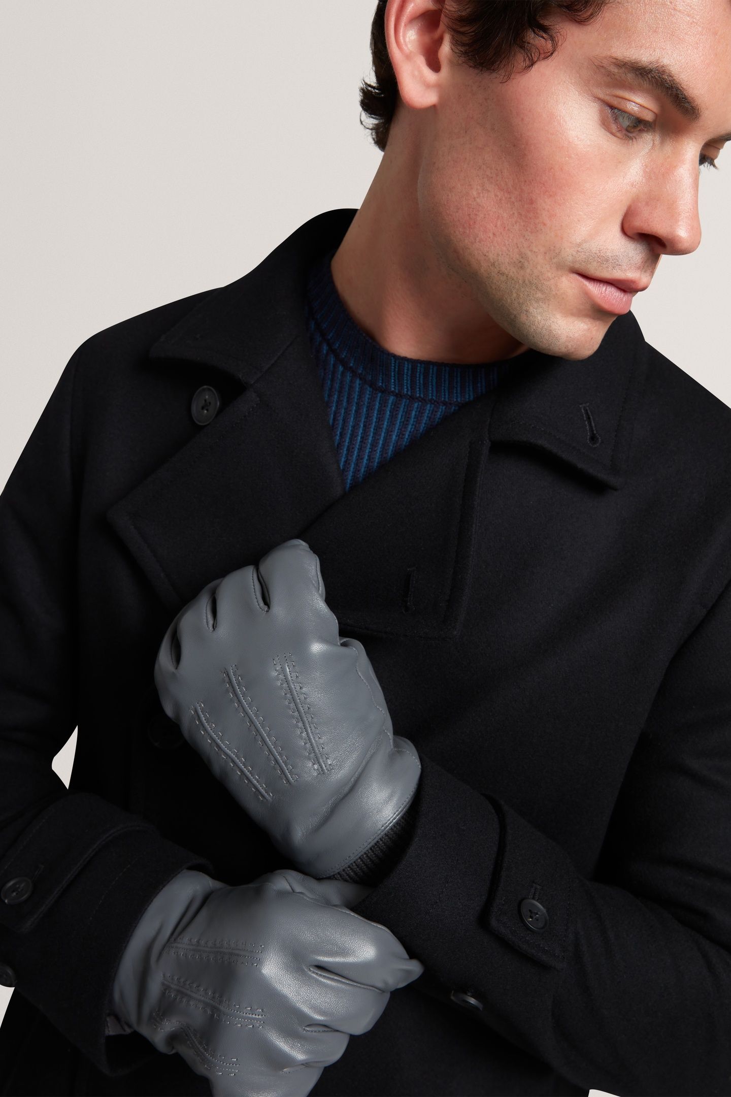 LEATHER GLOVES WITH RIBBED CUFF GREY 4