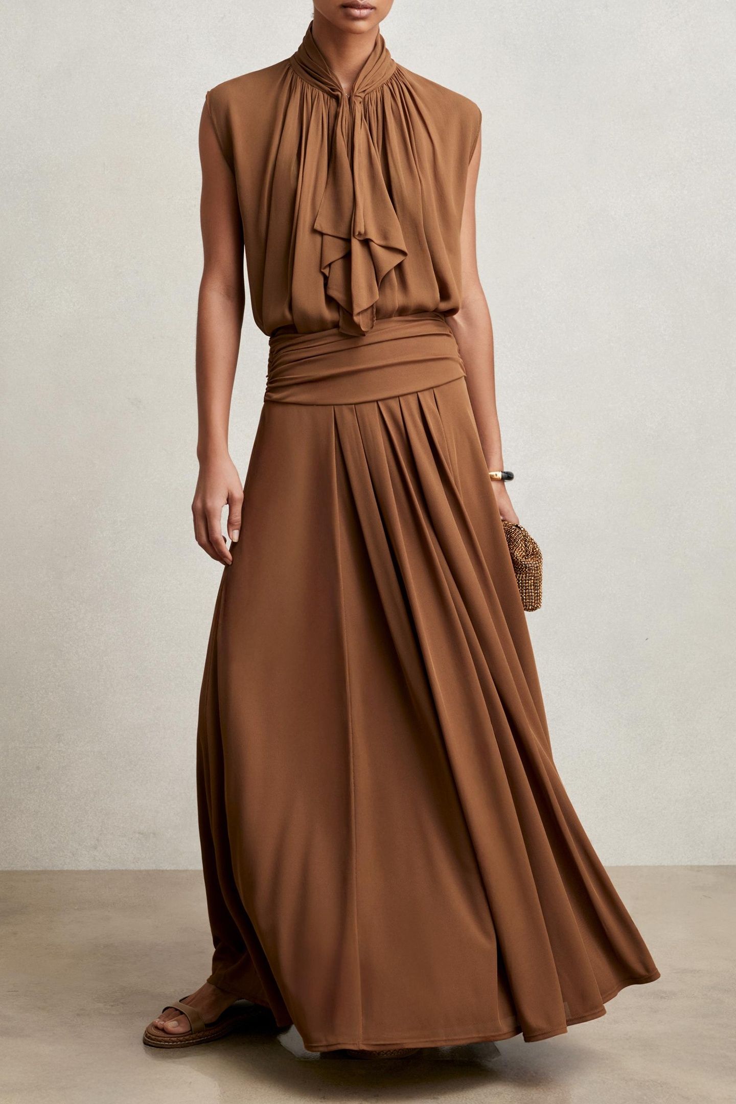 JERSEY MAXI SKIRT TAN BROWN 1