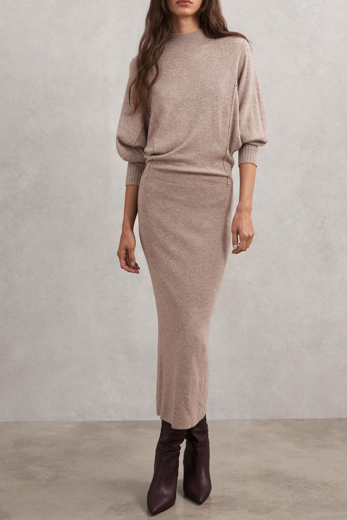 ROLL NECK KNITTED MIDI DRESS NEUTRAL 1