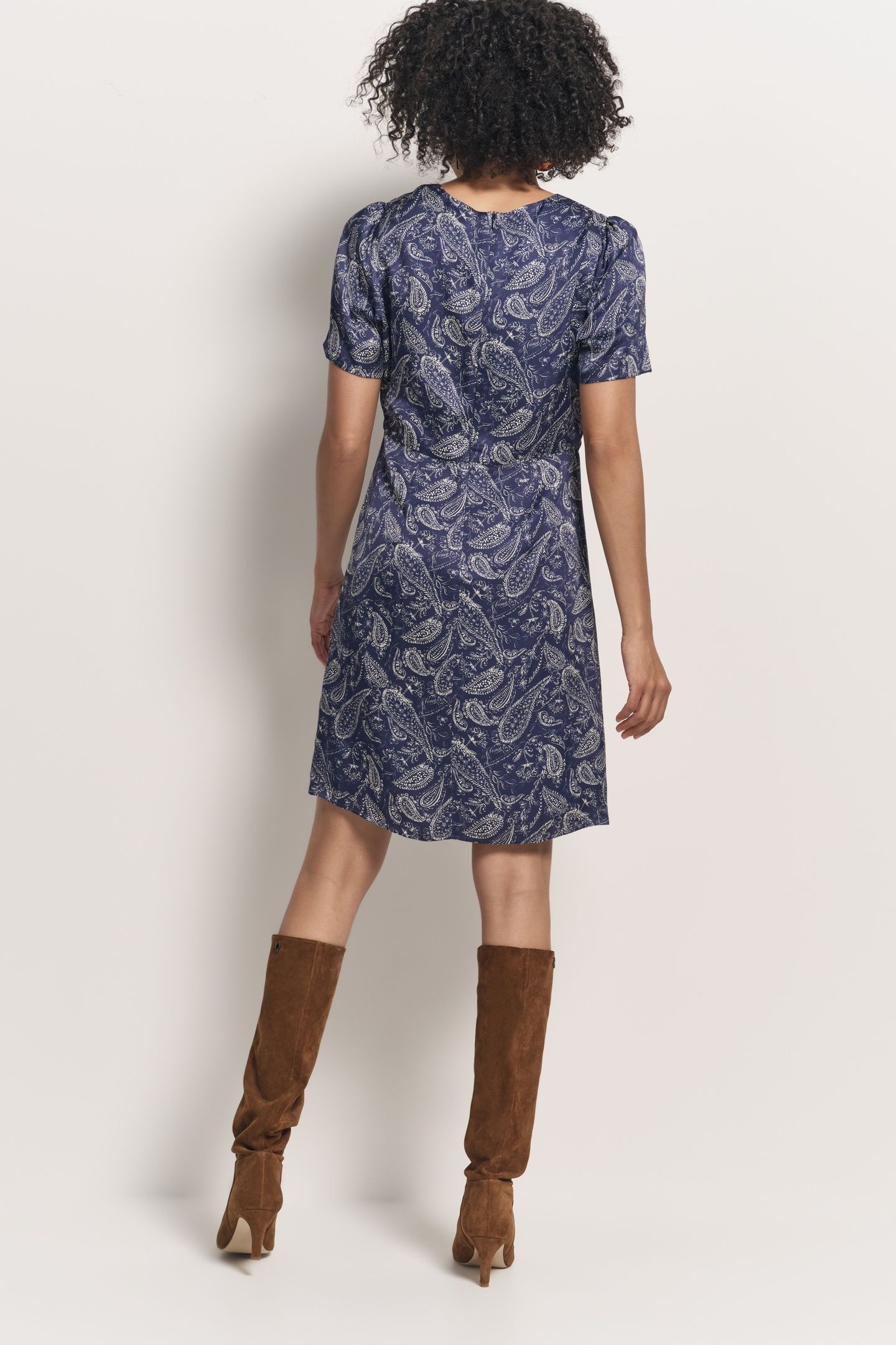 RIANE - BLUE CASHMERE DRESS WITH DRAPED EFFECT 2