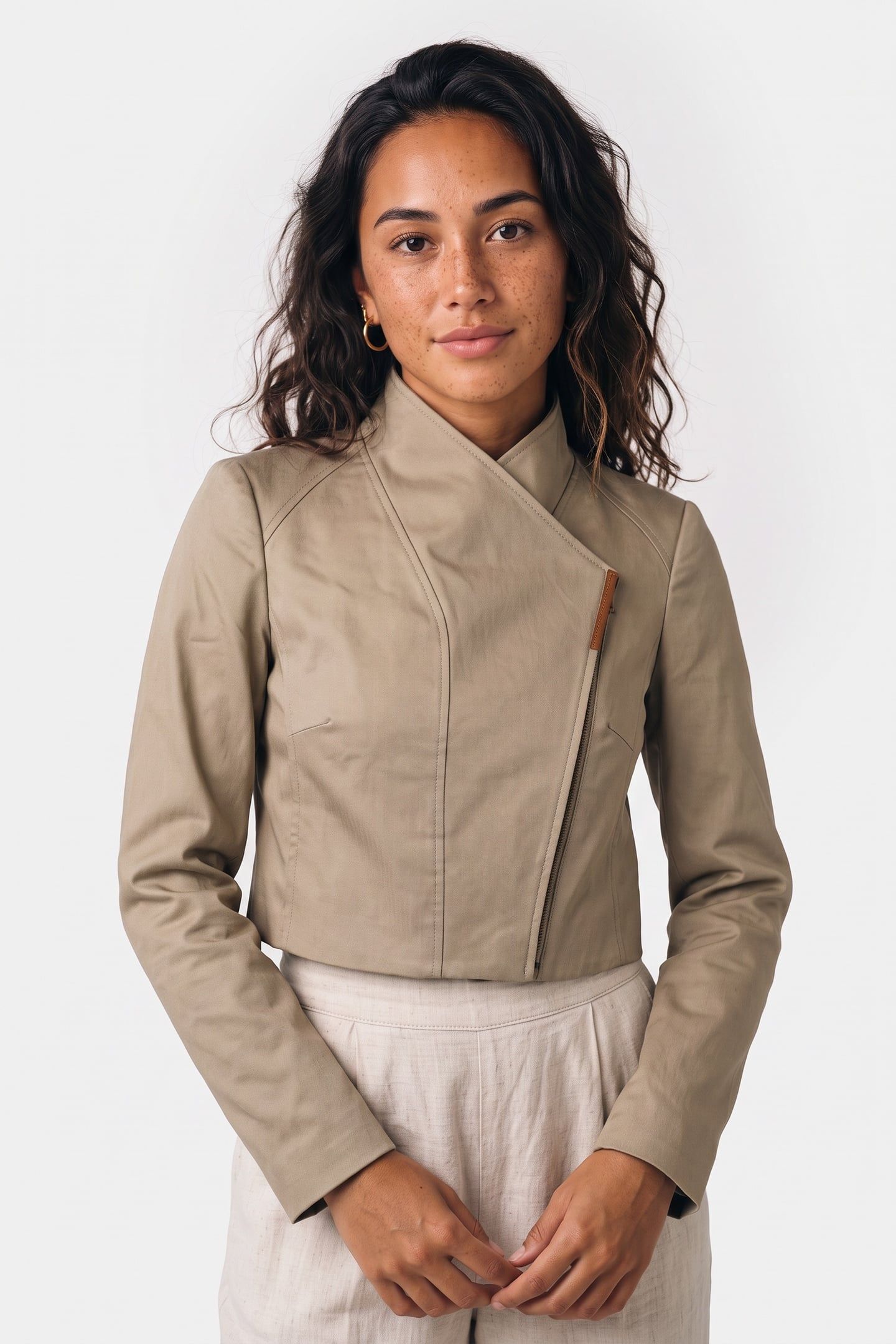 COTTON TWILL WRAP JACKET CAMEL 1