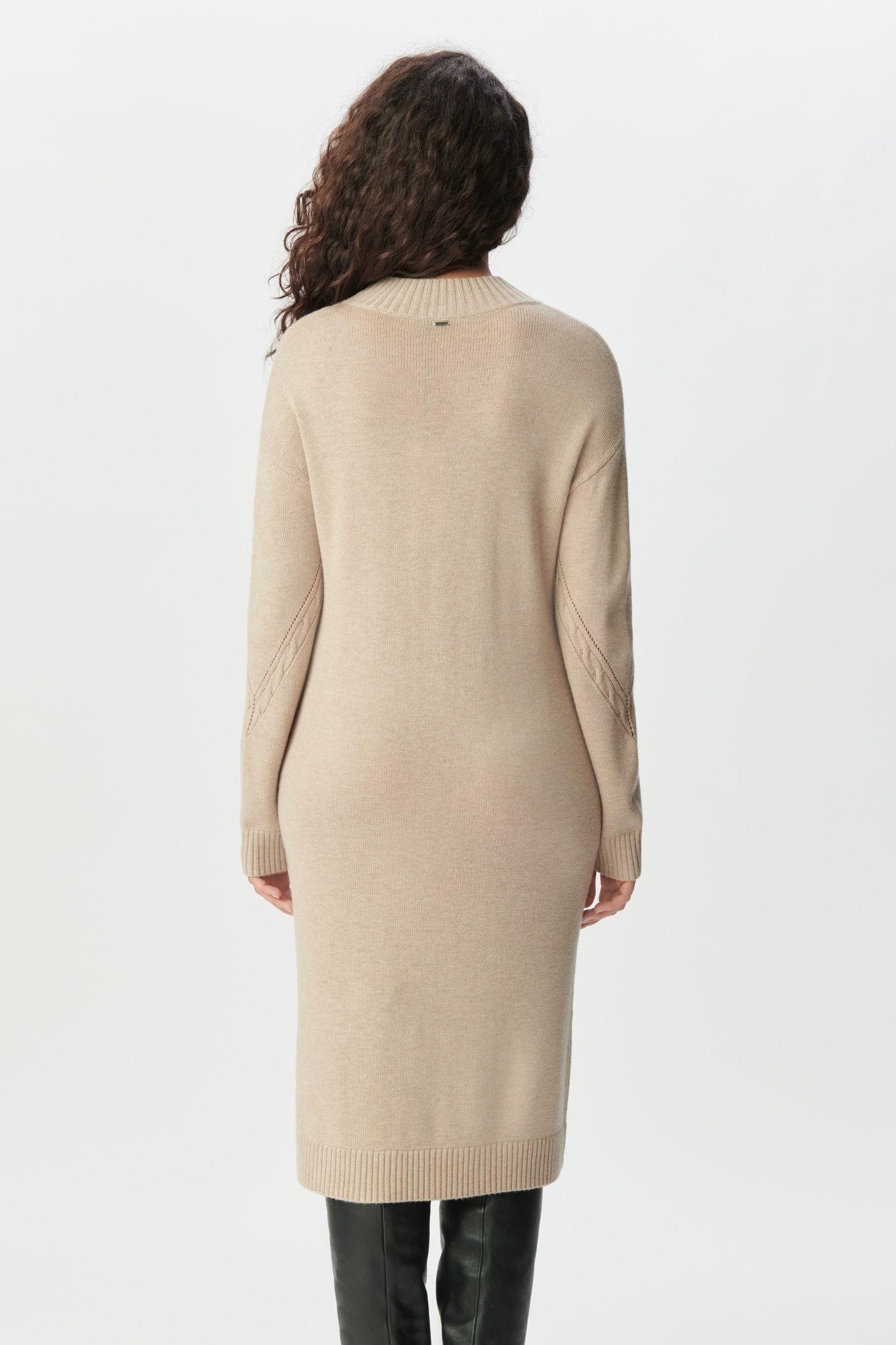 BEIGE SWEATER DRESS WITH PLACED CABLE KNIT 2