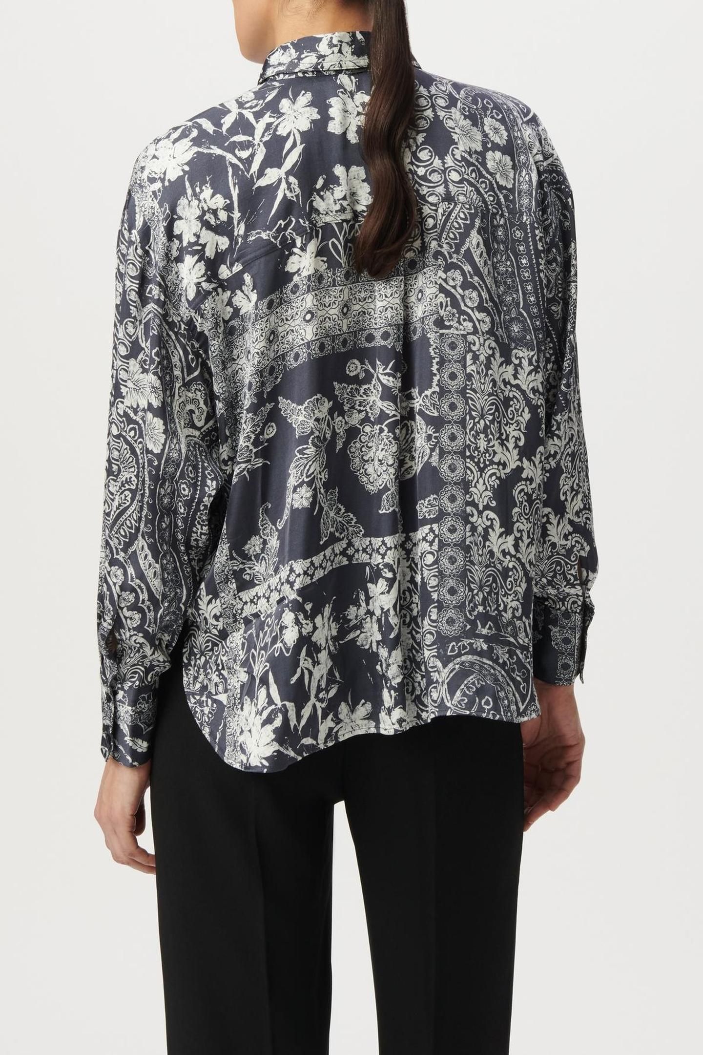 GREY BLUE SATIN SHIRT WITH SCARF PRINT 2