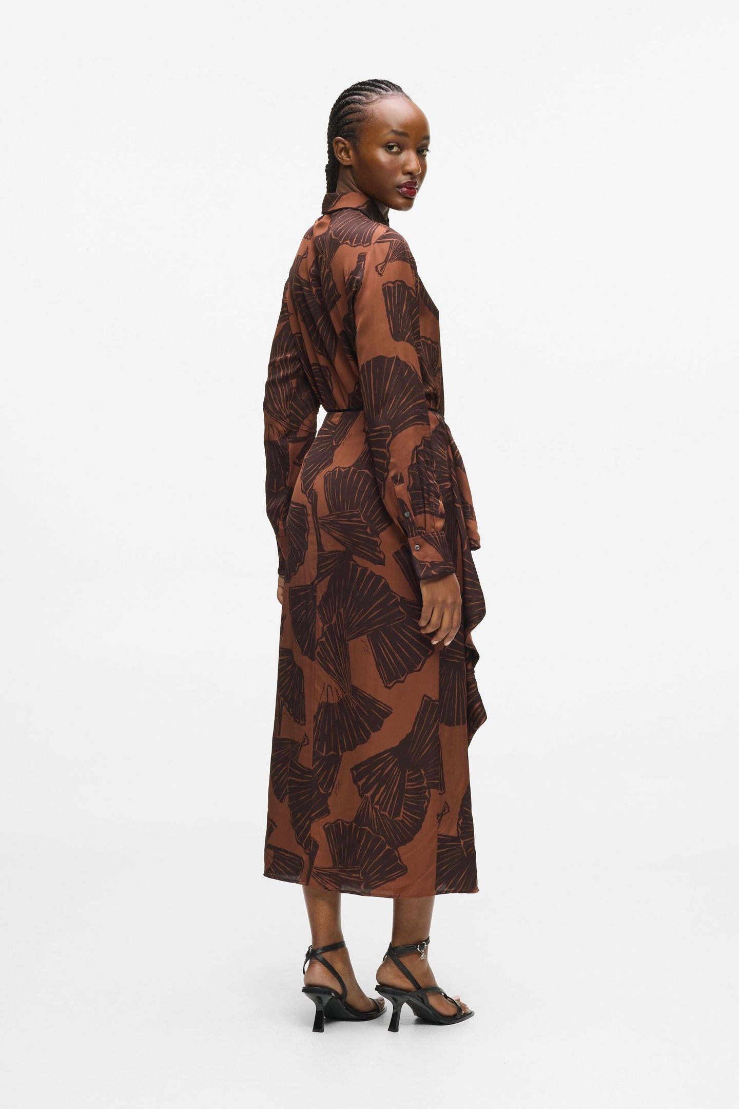 PRINTED FLUID SKIRT GRAPHIC FAN FRIAR BROWN 3