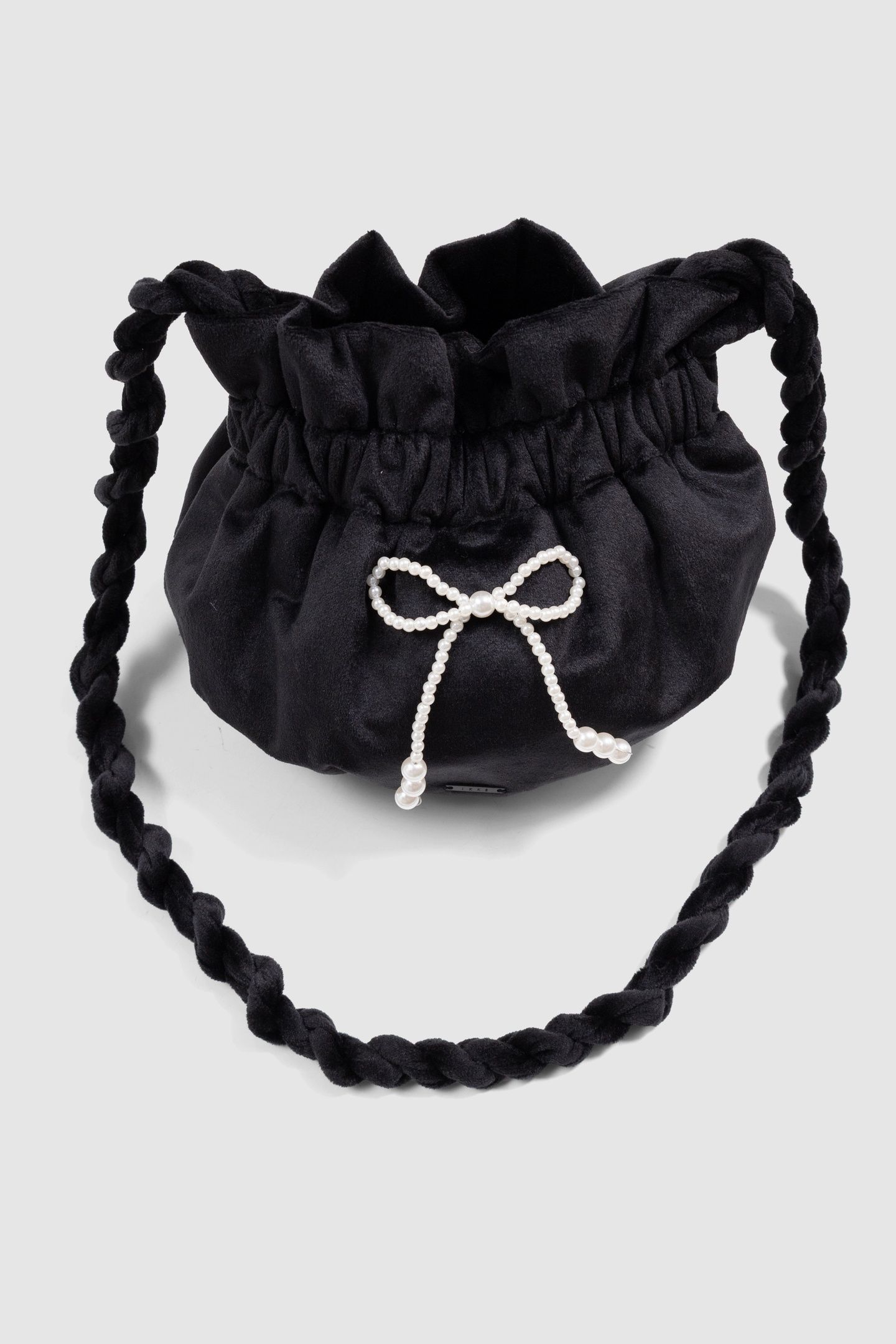 GIRLS’ BLACK PANNE VELVET BUCKET BAG 2