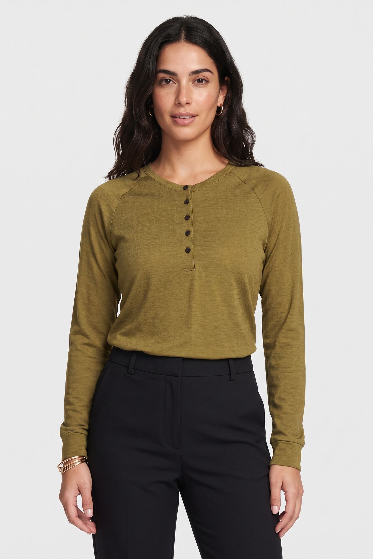 LYSEBU WOOL W HENLEY OLIVE GREEN 1