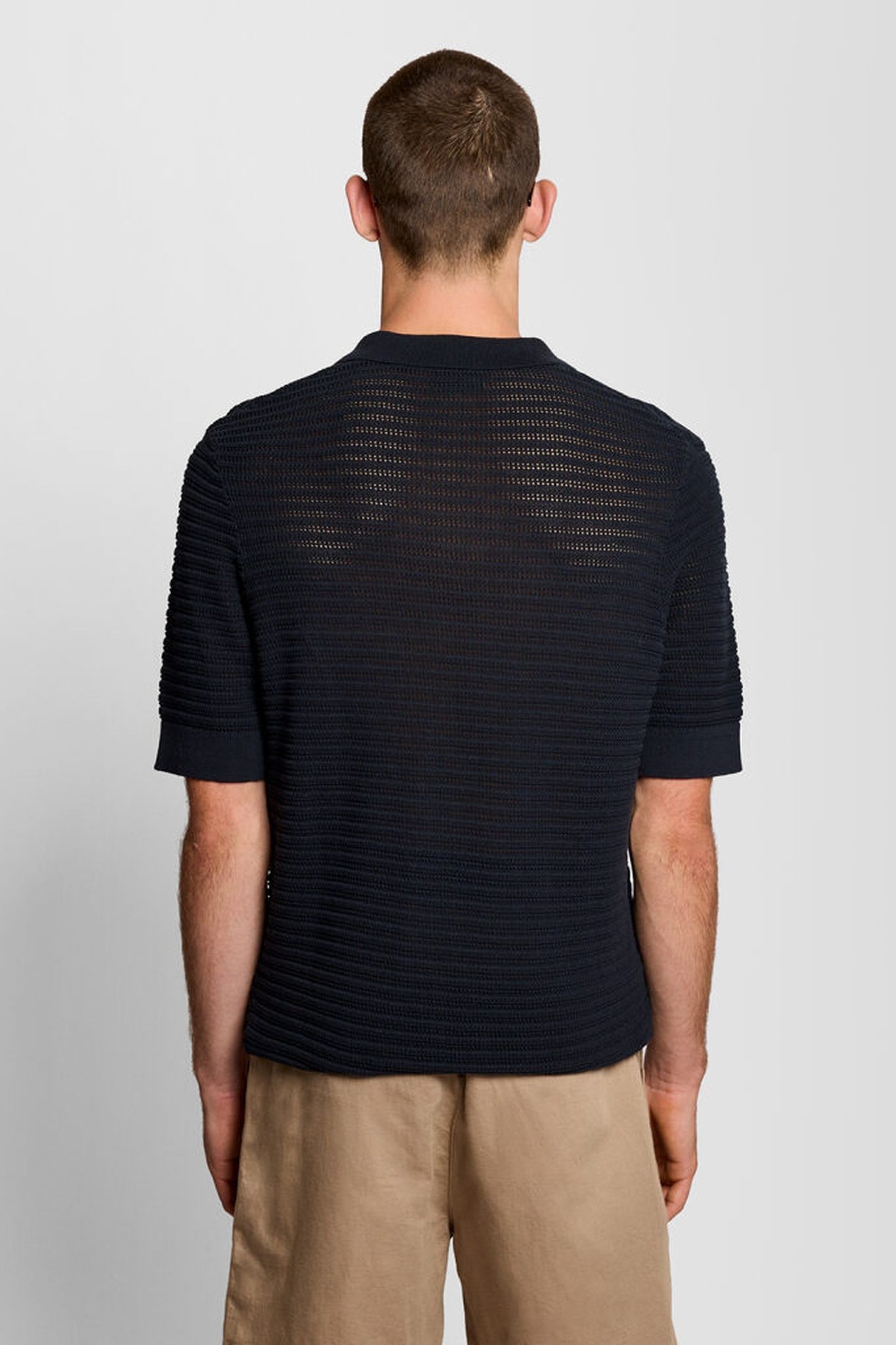 POINTELLE SHORT SLEEVE KNITTED POLO DARK NAVY 2
