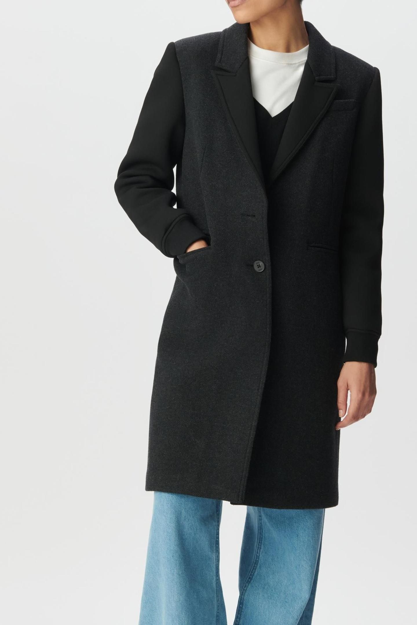GREY MIXED FABRIC COAT WITH BLACK SLEEVES 1
