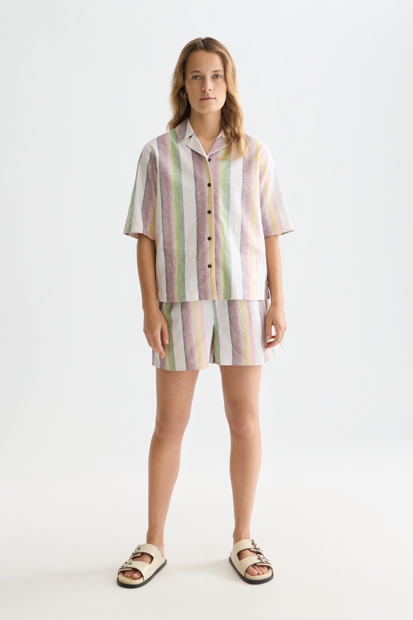 STRIPED ELASTIC WAIST SHORTS MULTI COLOR STRIPE 3