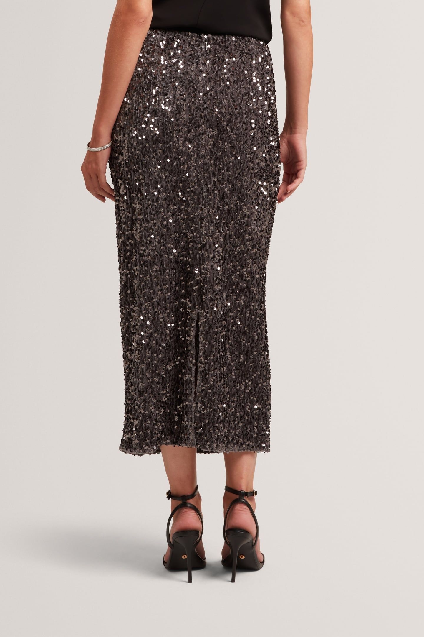 VELVET SEQUIN MIDI SKIRT GREY 2