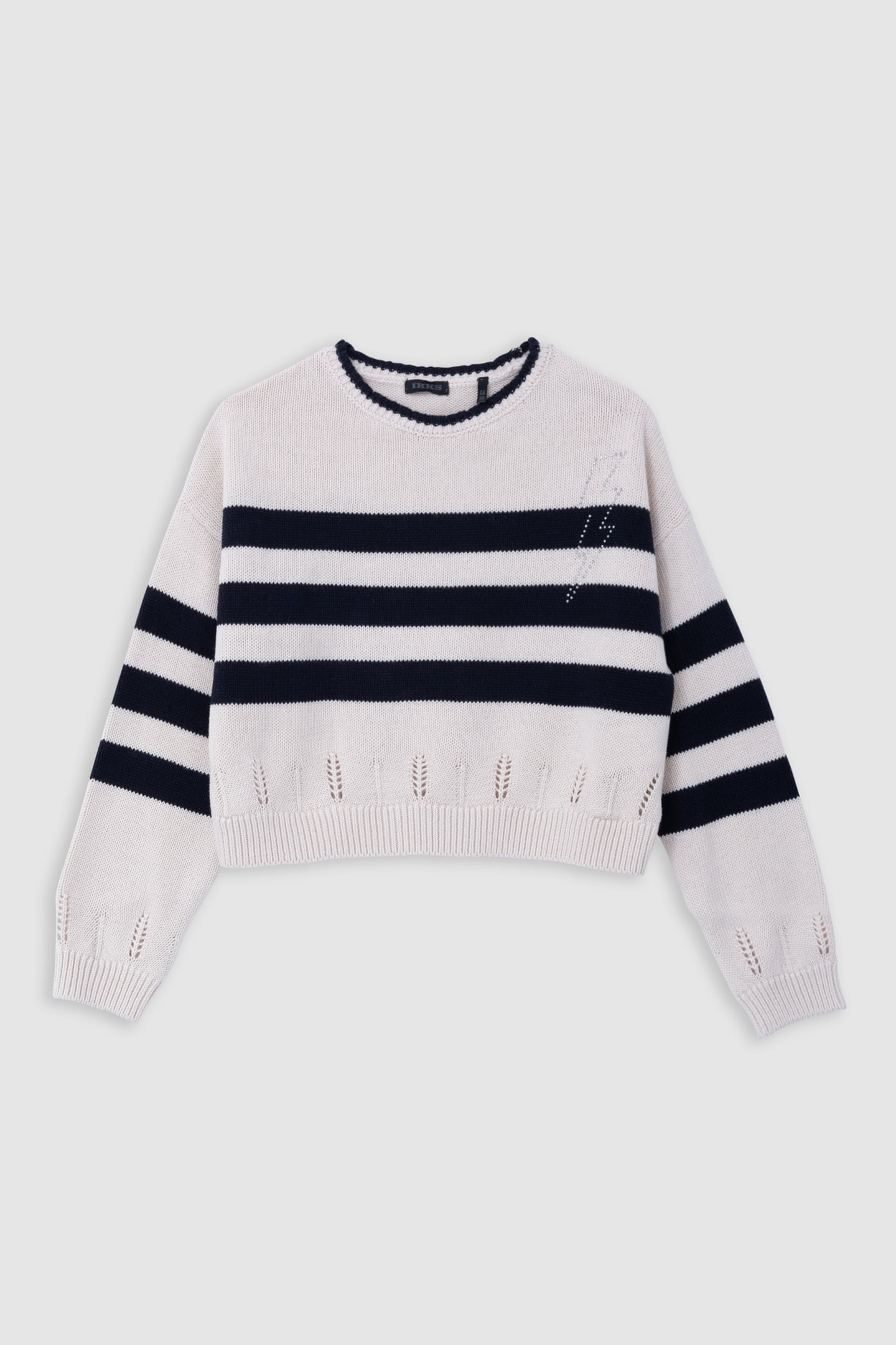 GIRL’S ORGANIC SAILOR-STRIPE SWEATER, DIAMANTE LIGHTNING 1
