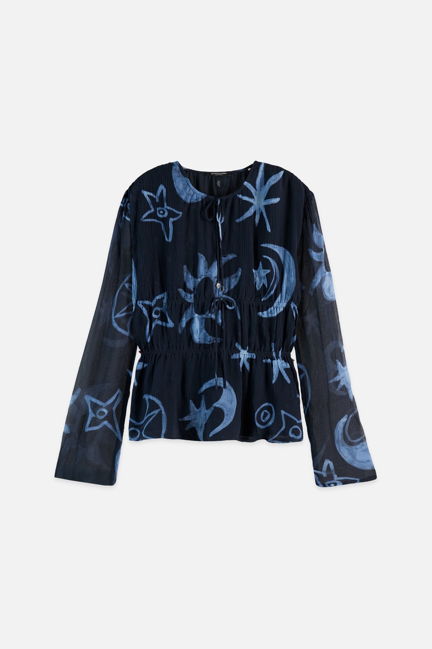 PRINTED TIED FRONT WOVEN TOP COSMIC SKY SPACED CARBON 4