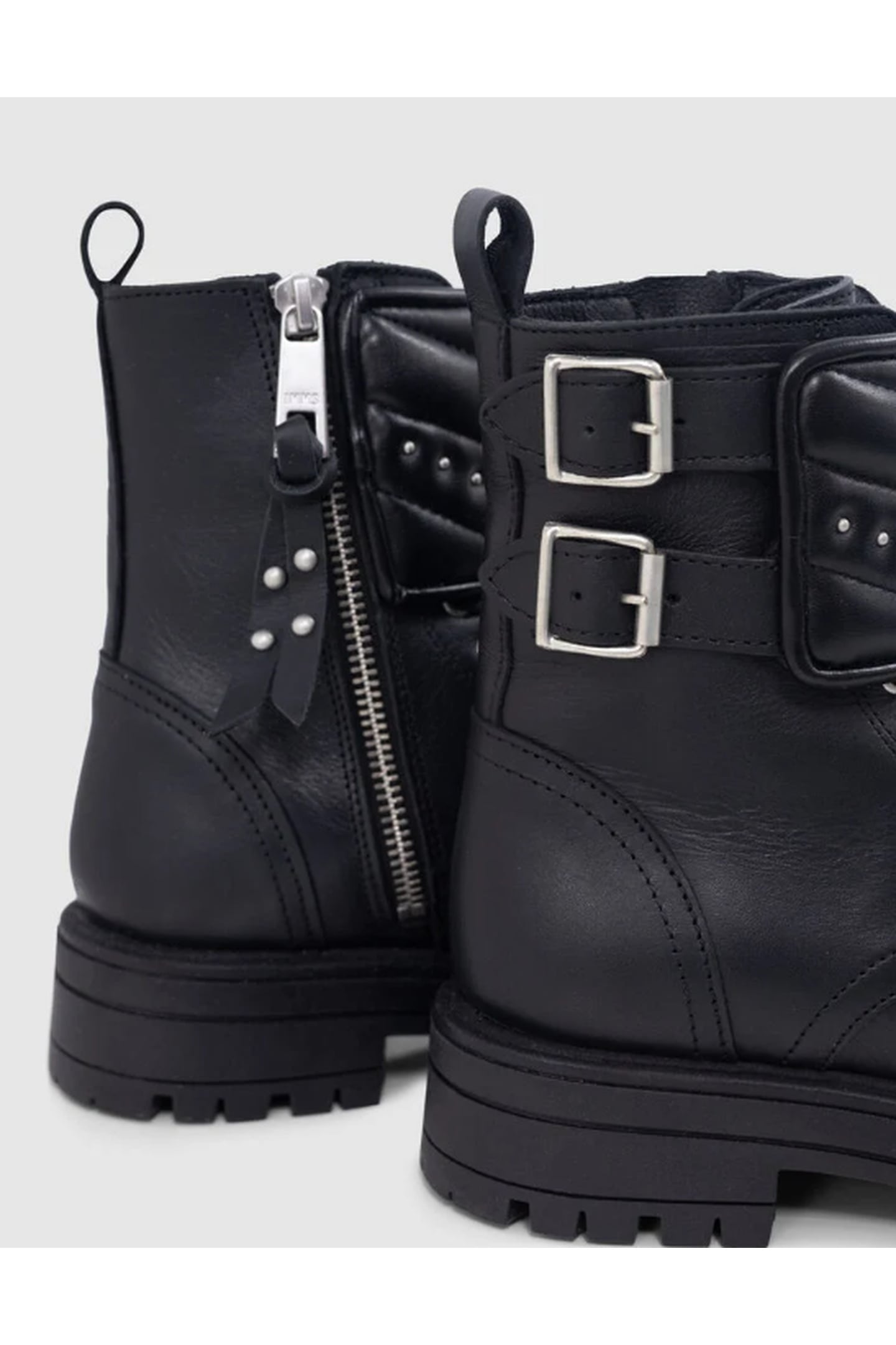 GIRLS’ BLACK LEATHER STORY STUDDED LEATHER COMBAT BOOTS 5