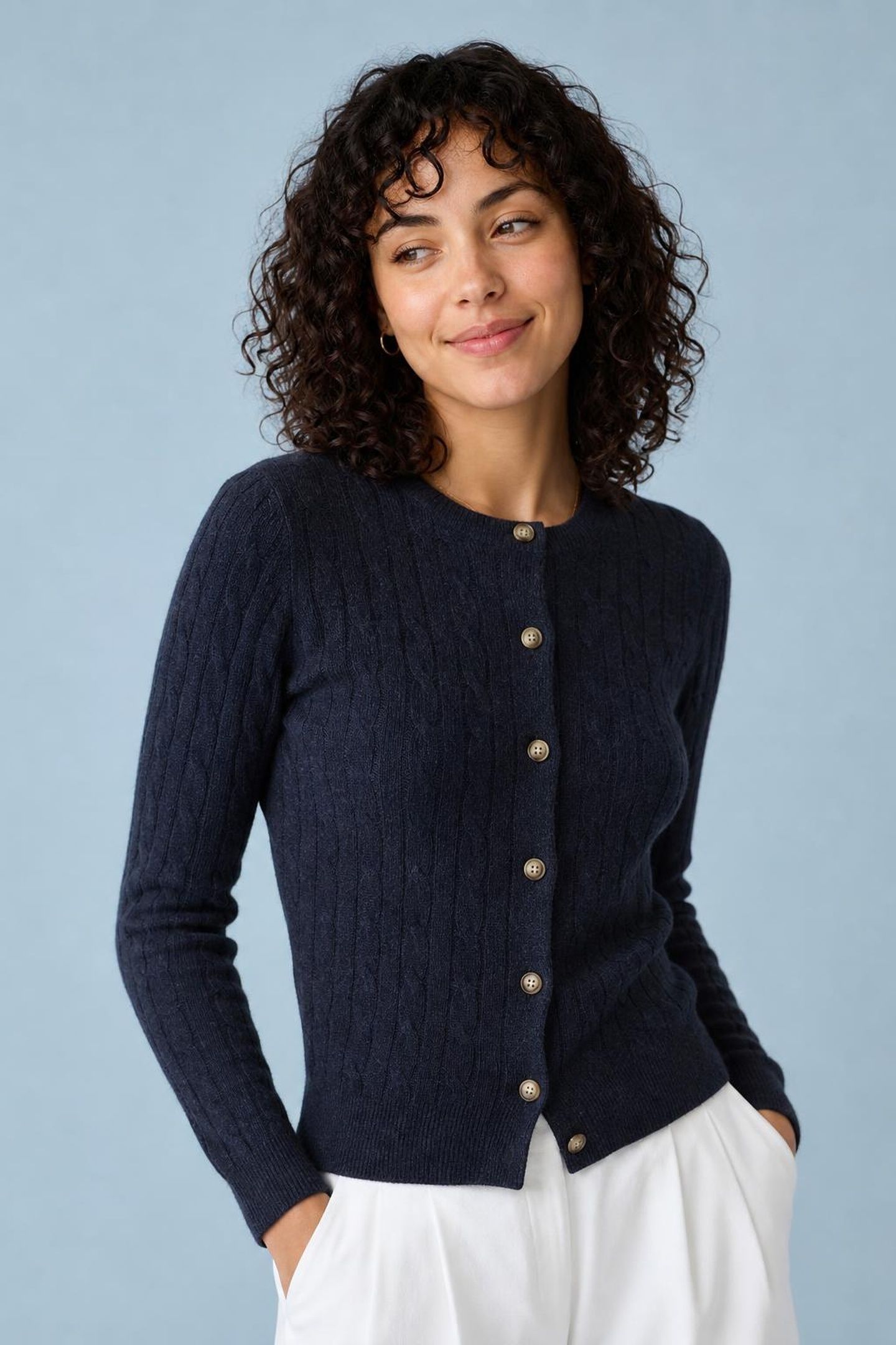 BUTTON CABLE CARDIGAN NAVY 1
