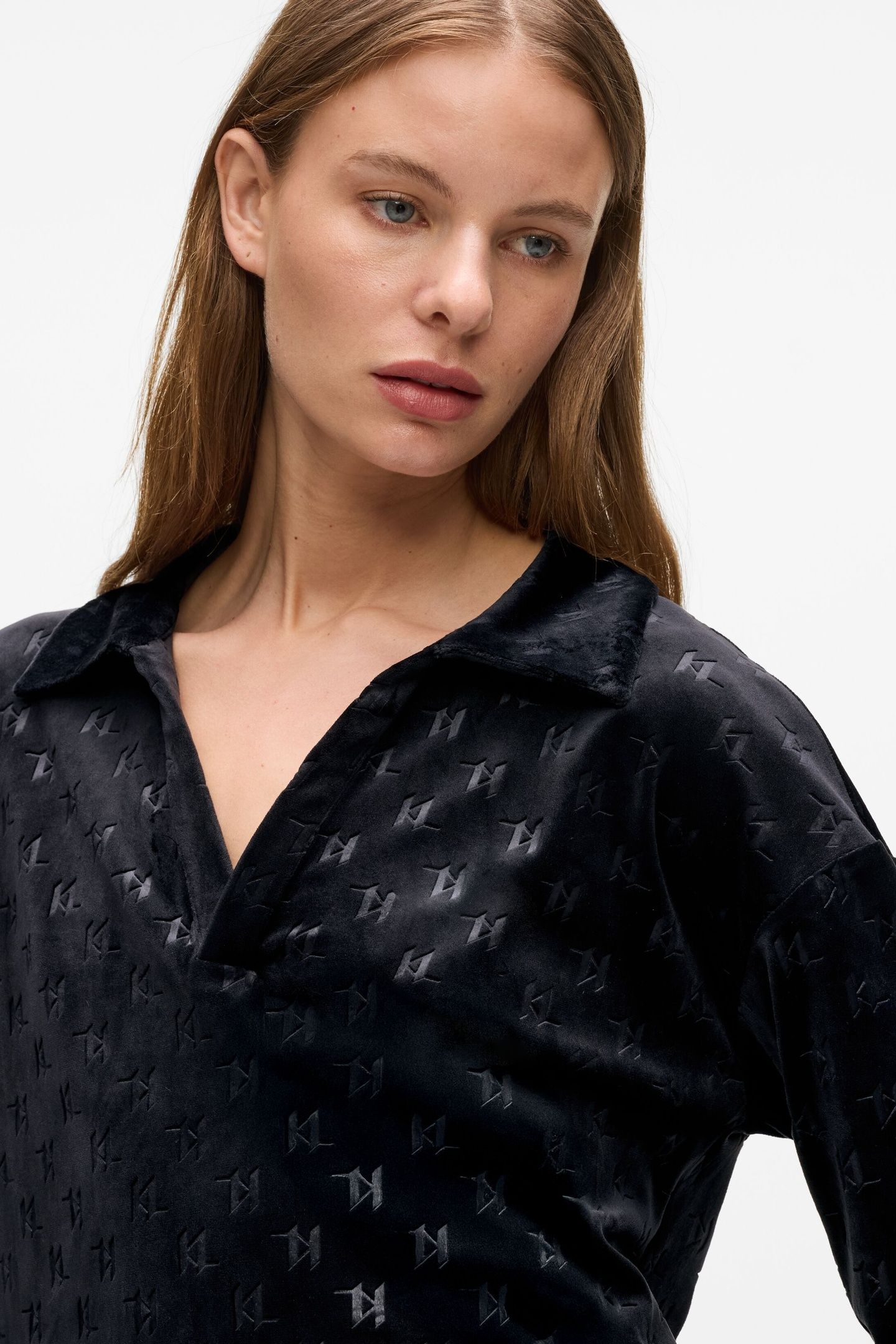 MONOGRAM VELOUR POLO LS TOP BLACK 6