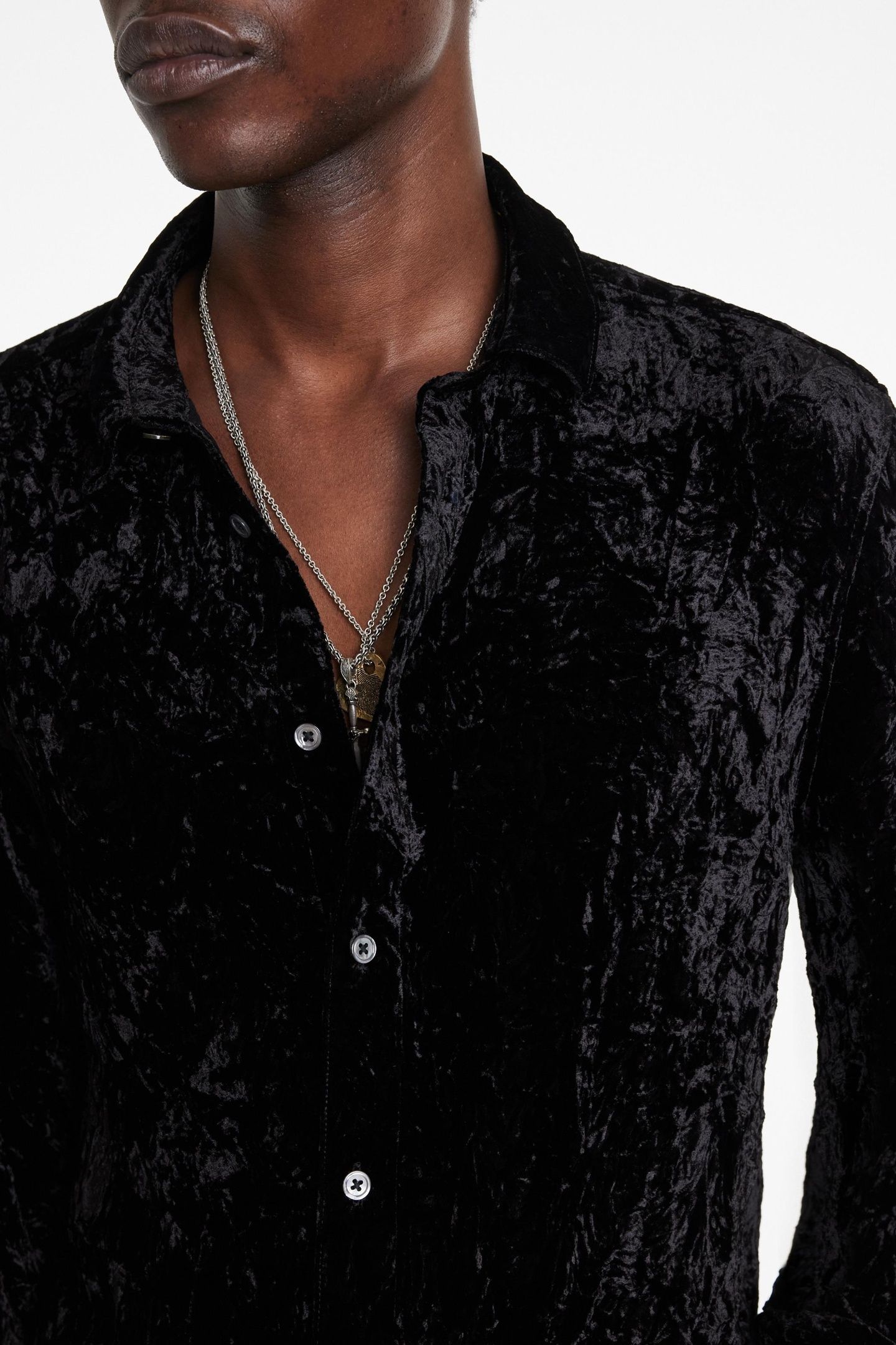 CRINKLED VELVET SLIM SHIRT BLACK 3