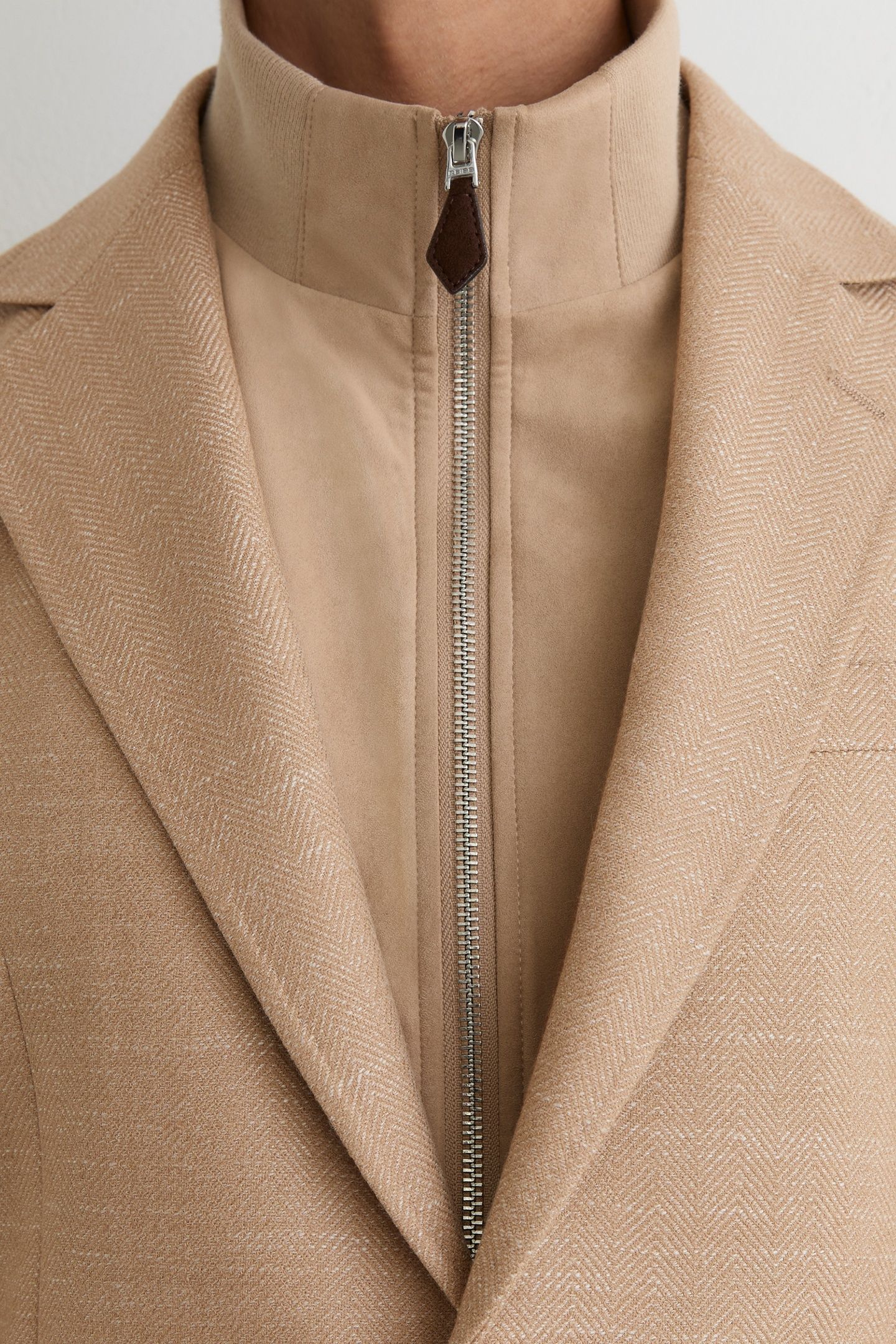 SB HERRINGBONE SUEDE INSERT GILET BLAZER CAMEL 7