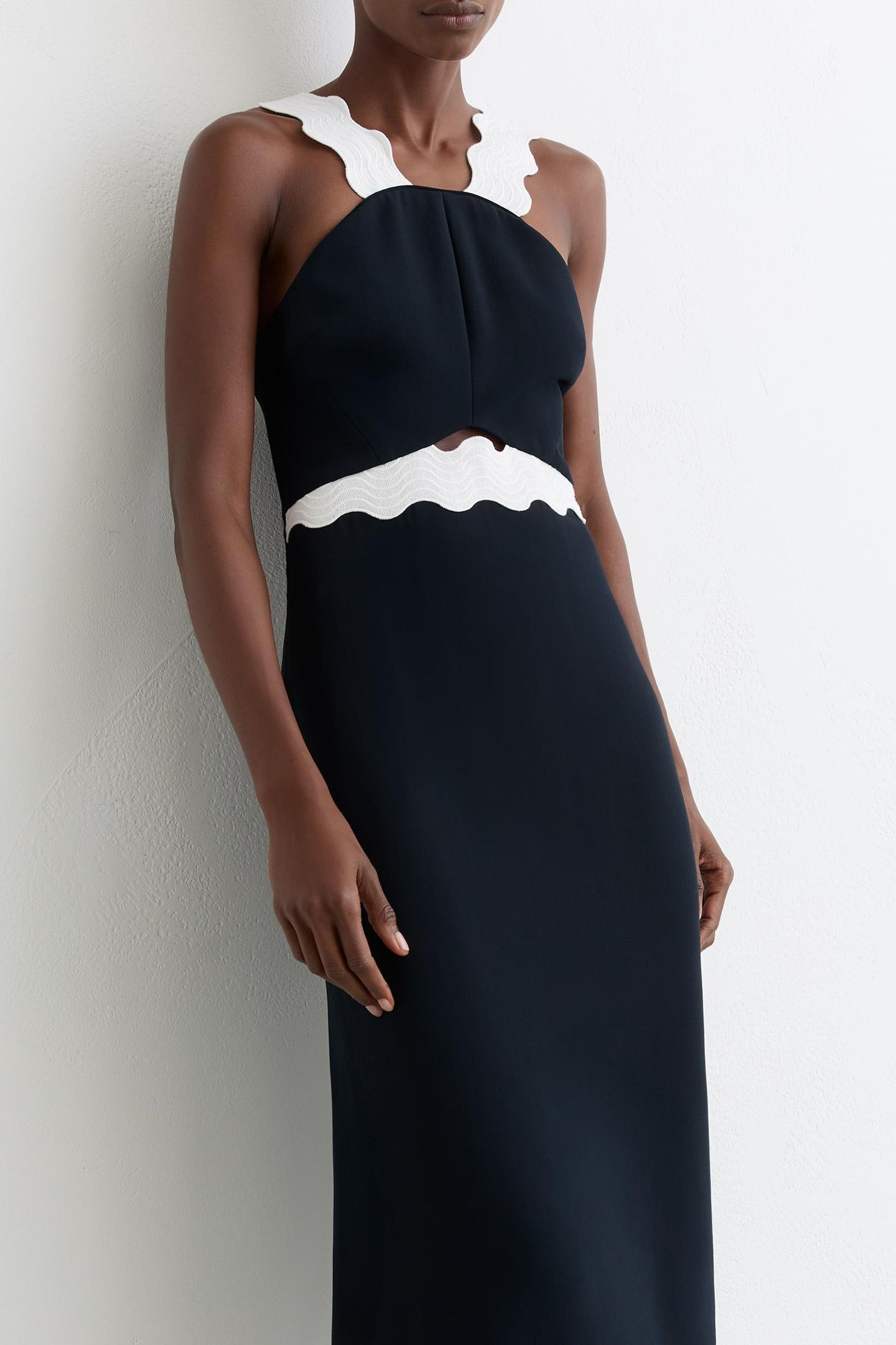 CONTRAST BODYCON MIDI DRESS NAVY/IVORY 6