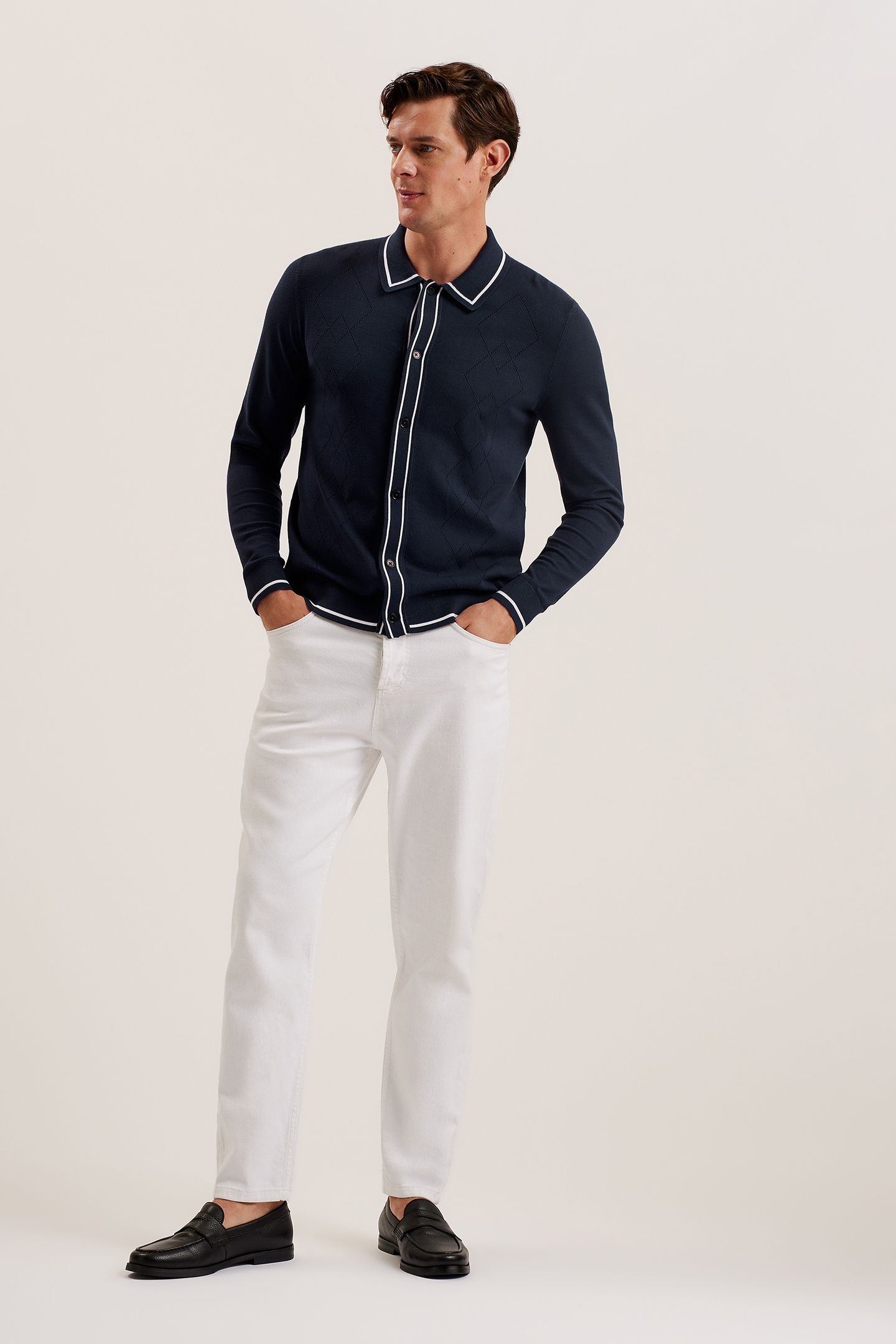 ELMDON LS DIAMOND BUTTON THROUGH SHIRT NAVY 4