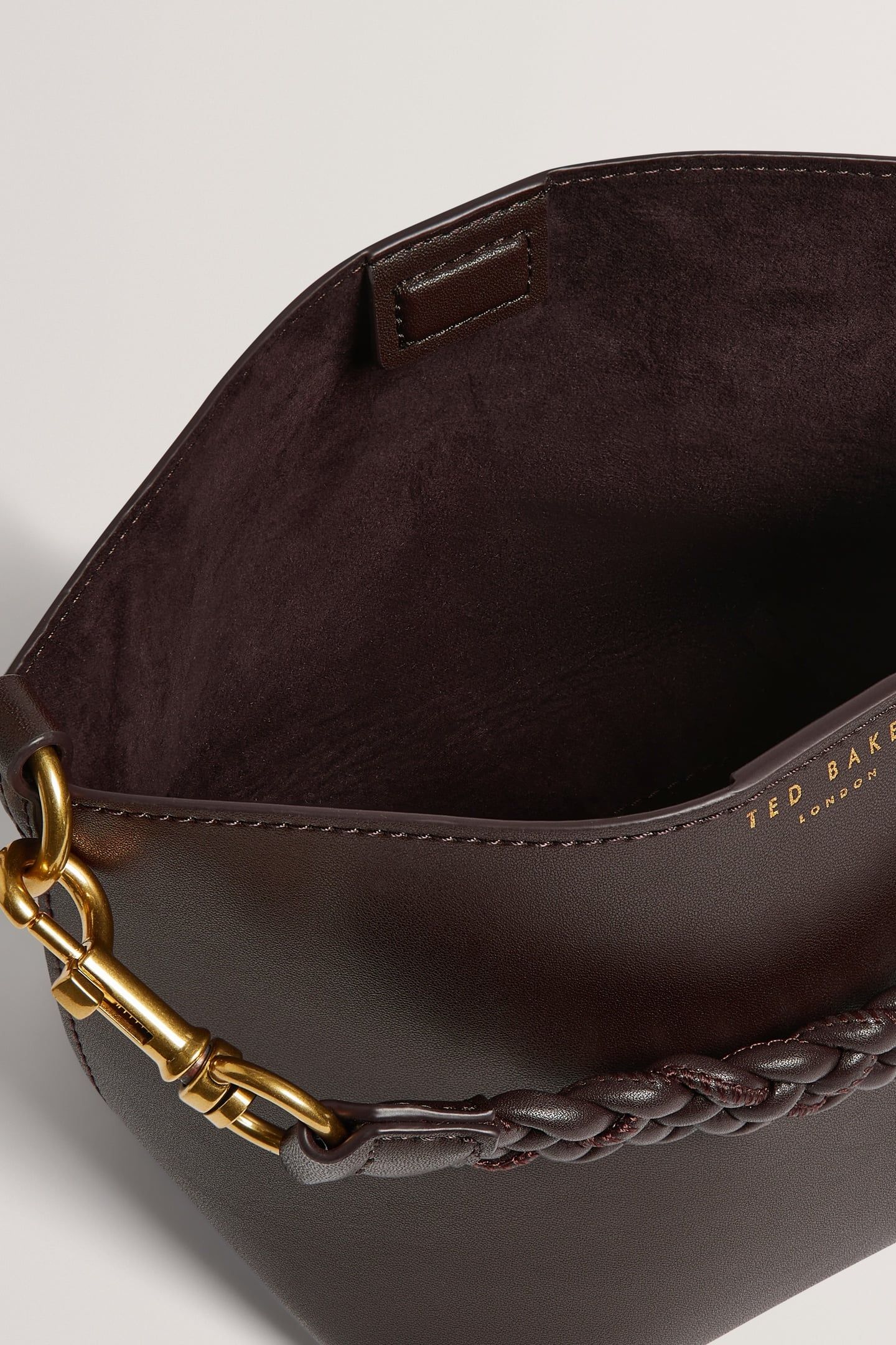 WEAVE HANDLE LEATHER SMALL BUCKET BAG BROWN 4