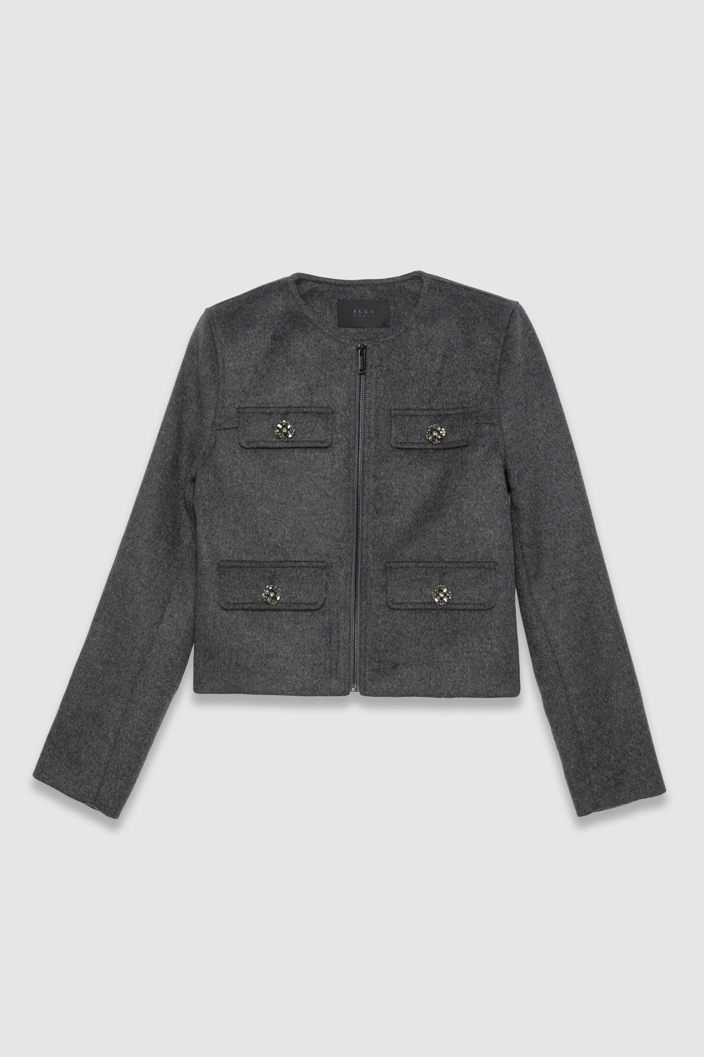 GREY WOOLCLOTH BOX JACKET WITH DIAMANTÉ BUTTONS 4