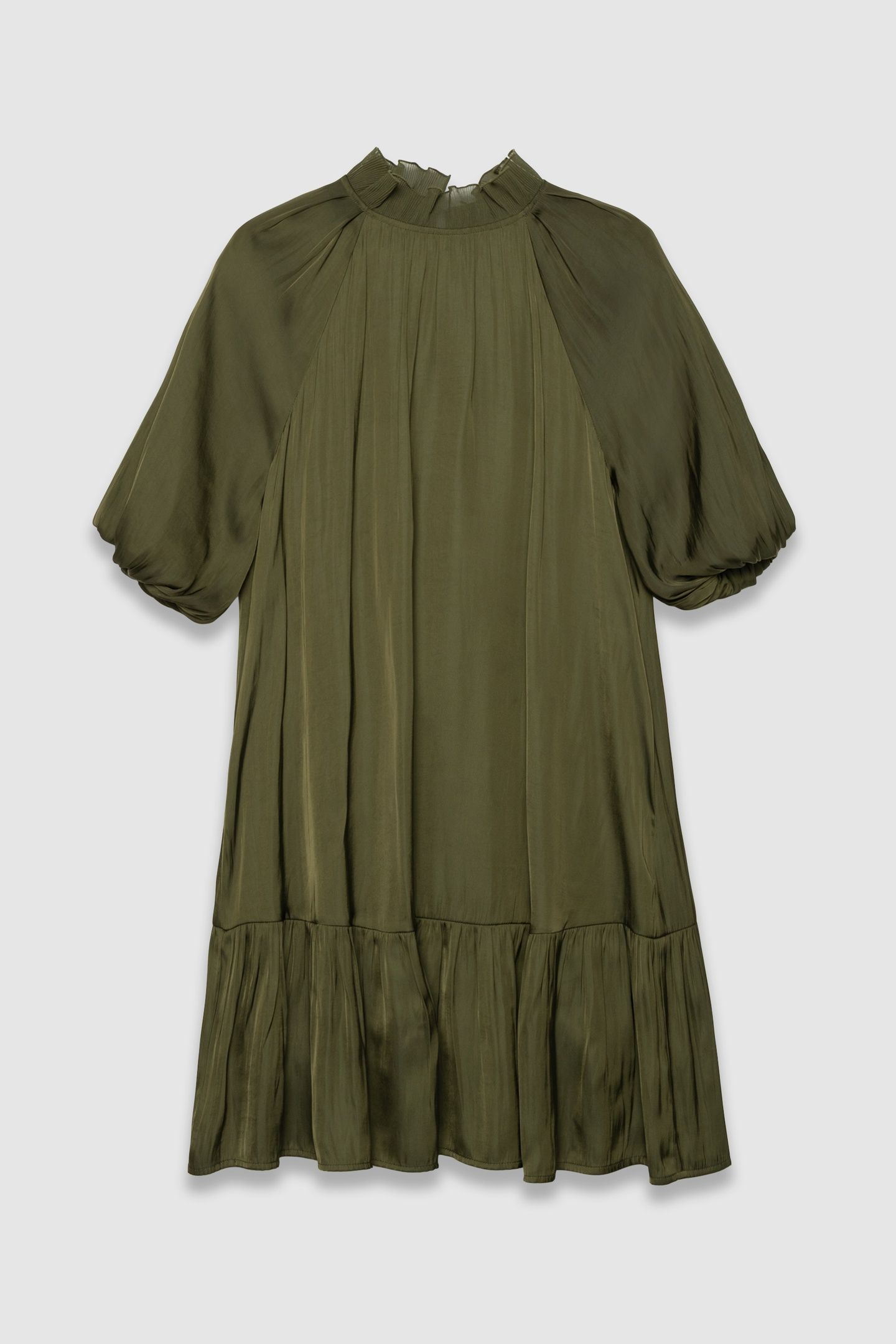 KHAKI FLOWING DRESS WITH BALLOON SLEEVES 4