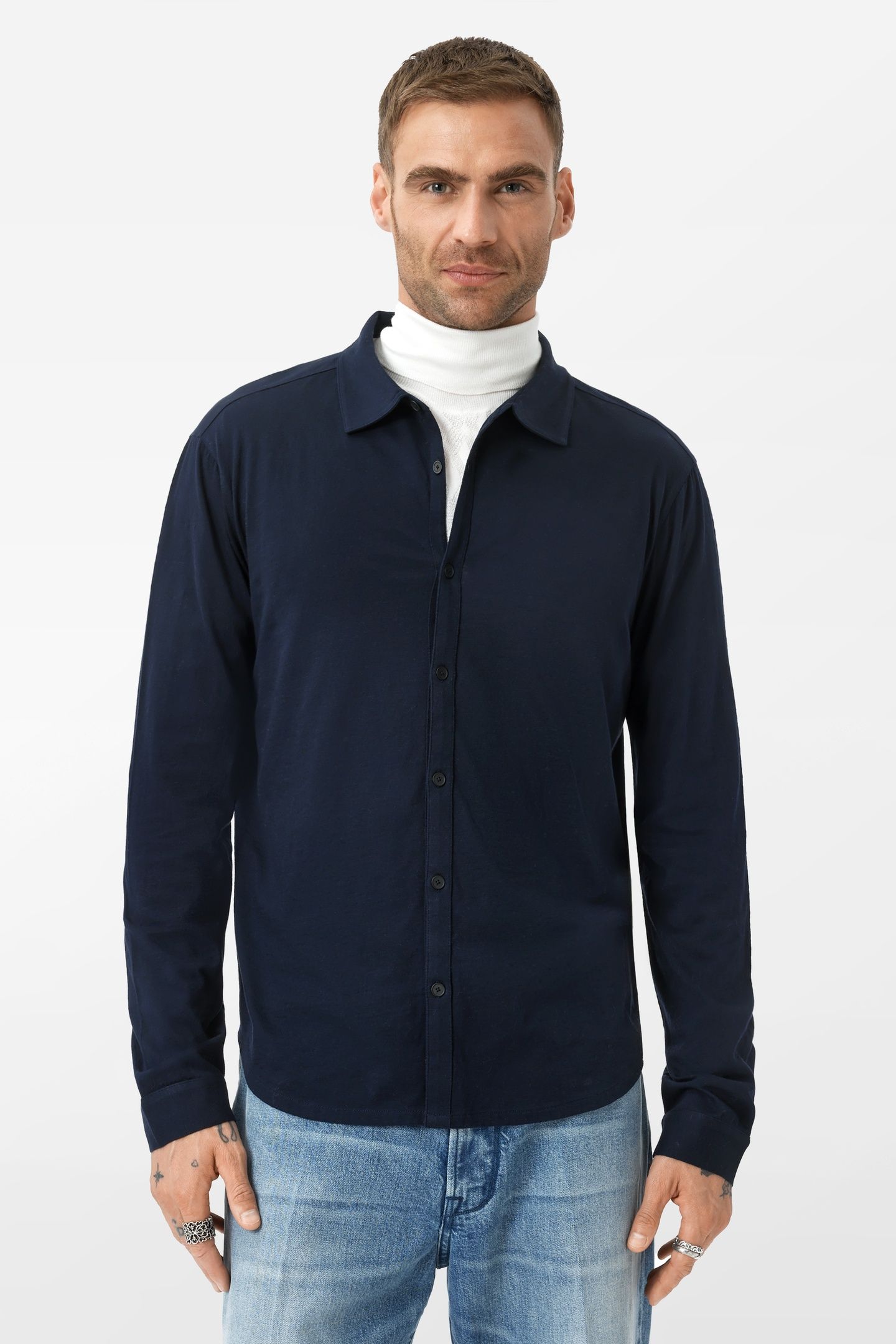 GARETH LS MERCERIZED KNITS SHIRT NAVY 1
