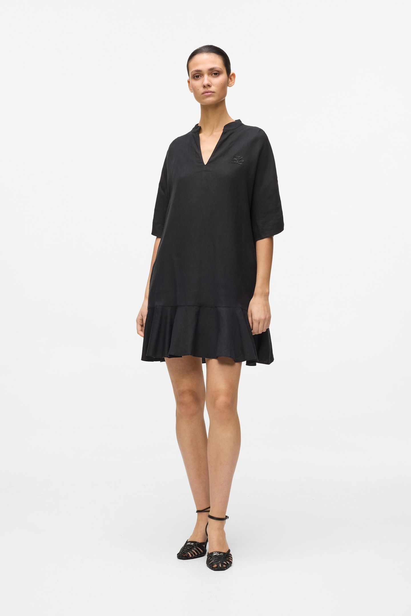 LINEN BLEND SHIFT DRESS BLACK 1