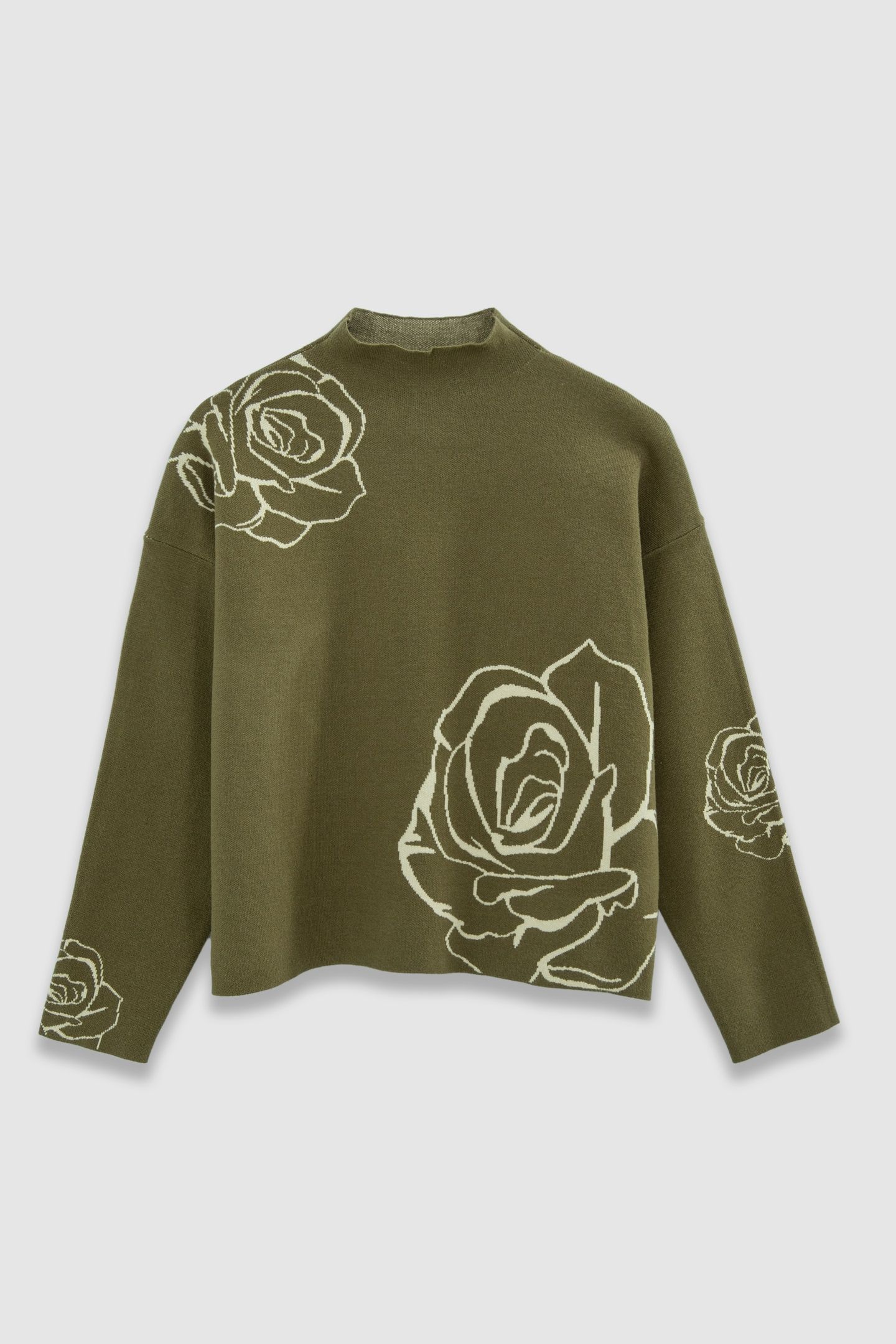 GREEN ROSE JACQUARD KNIT HIGH NECK SWEATER 4
