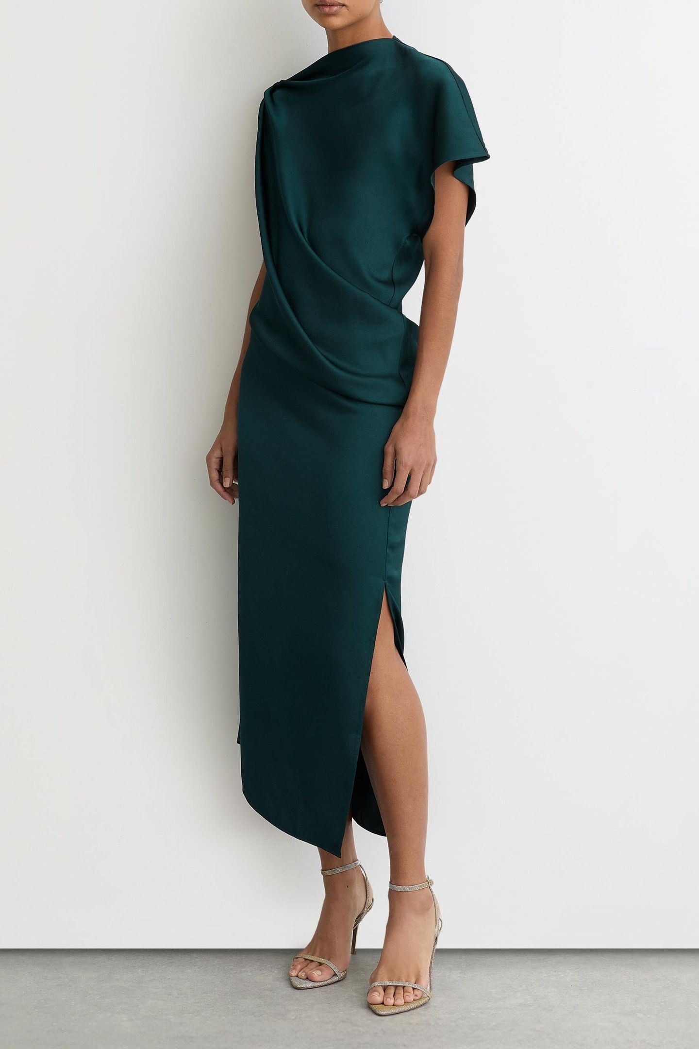 DRAPE MIDI DRESS TEAL GREEN 1