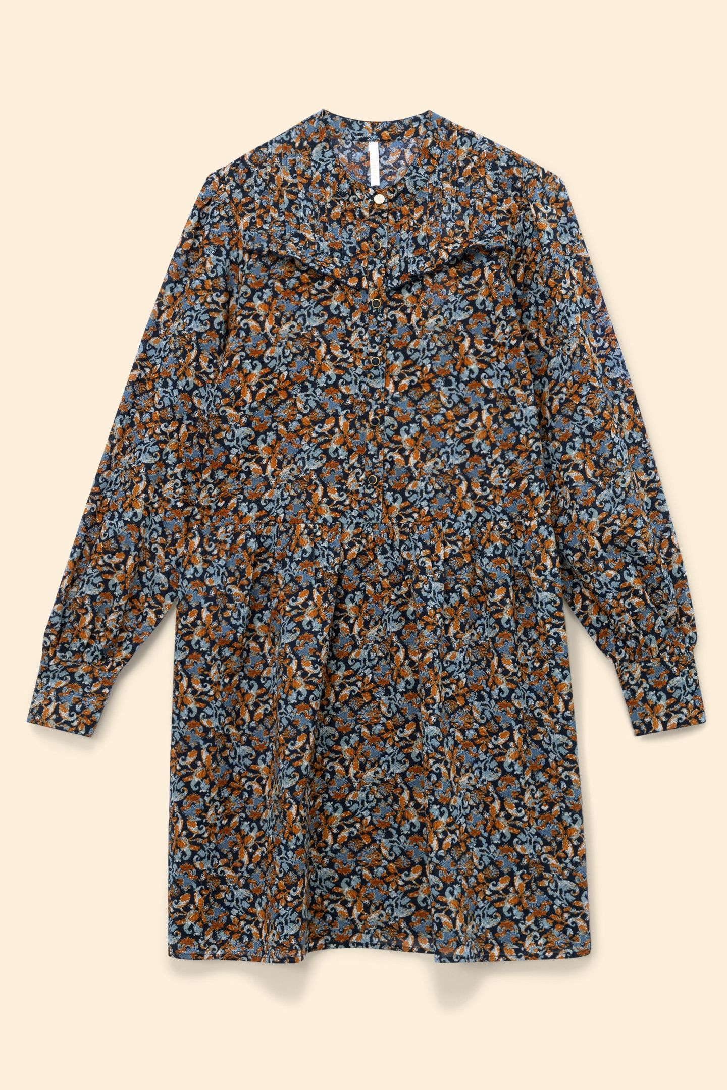 BLUE DRESS WITH BAROQUE FLOWER PRINT 3
