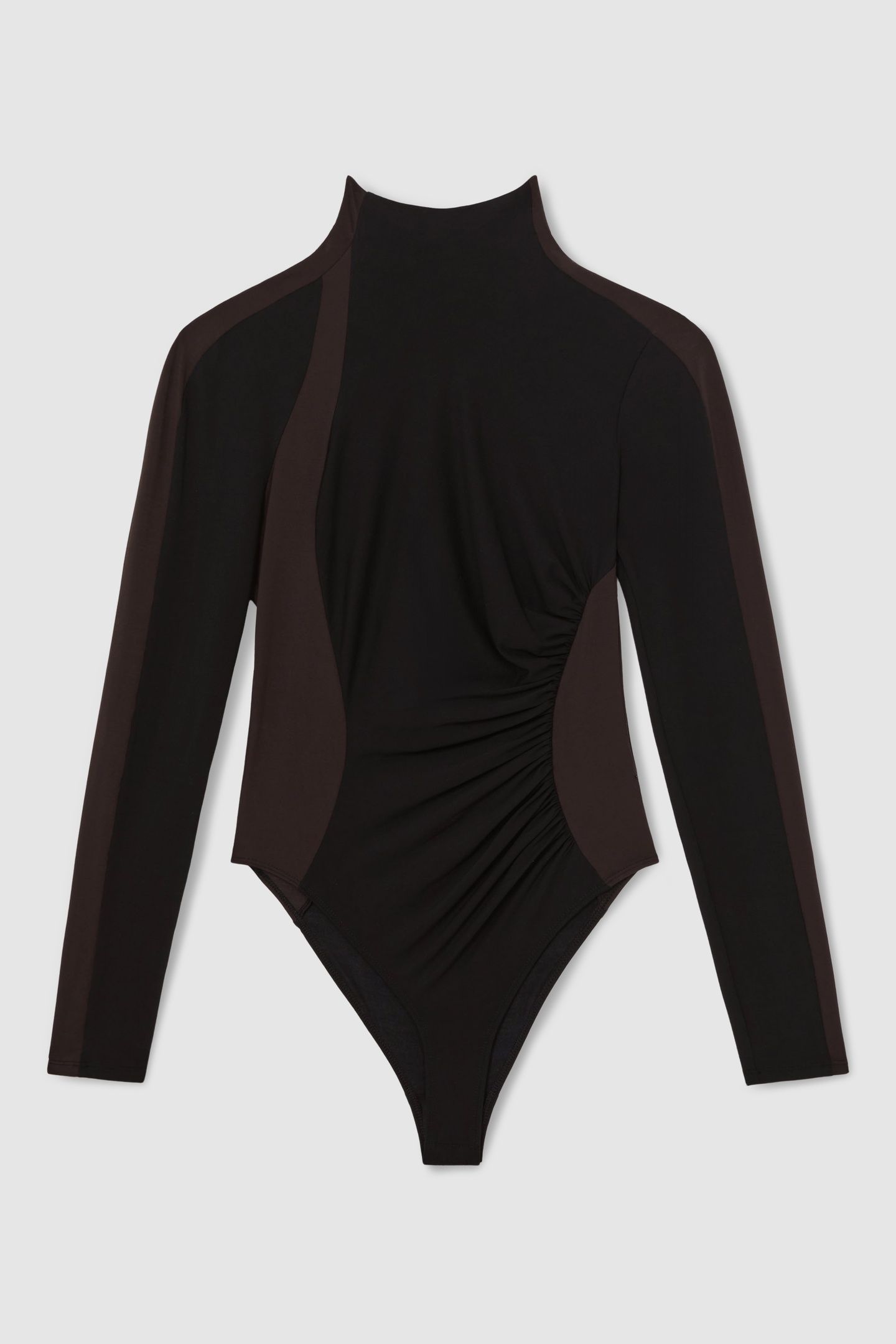 PATTERNED RUCHED BODYSUIT BLACK/CHOCOLATE BROWN 4