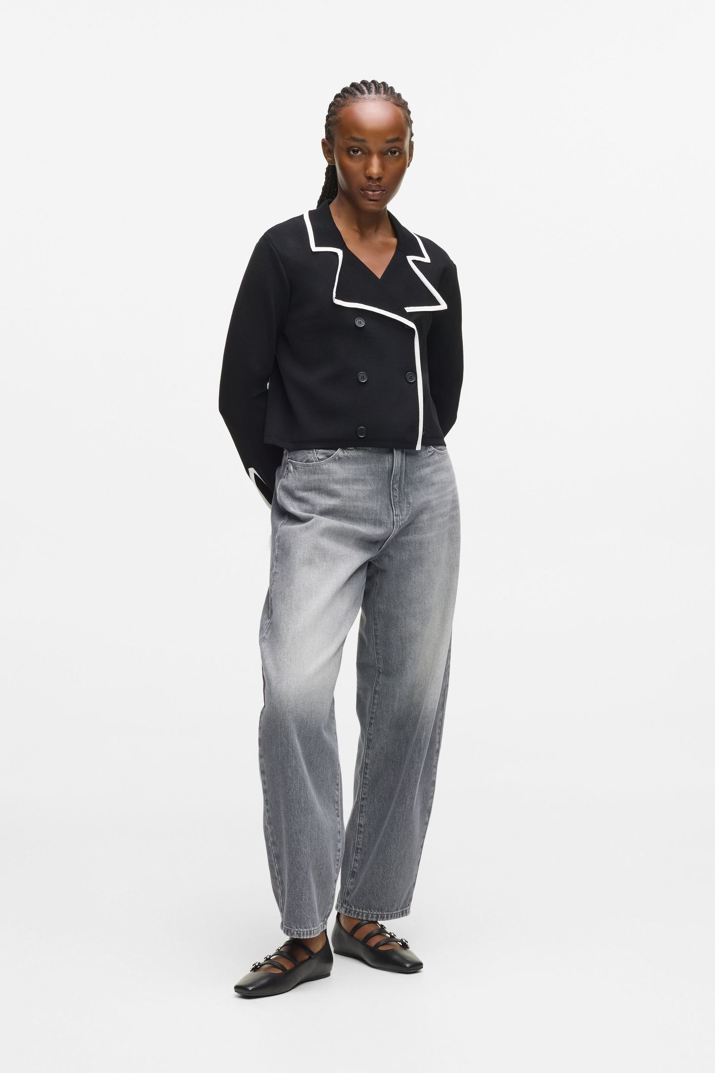 CONTRAST KNIT CARDIGAN BLACK/WHITE 3
