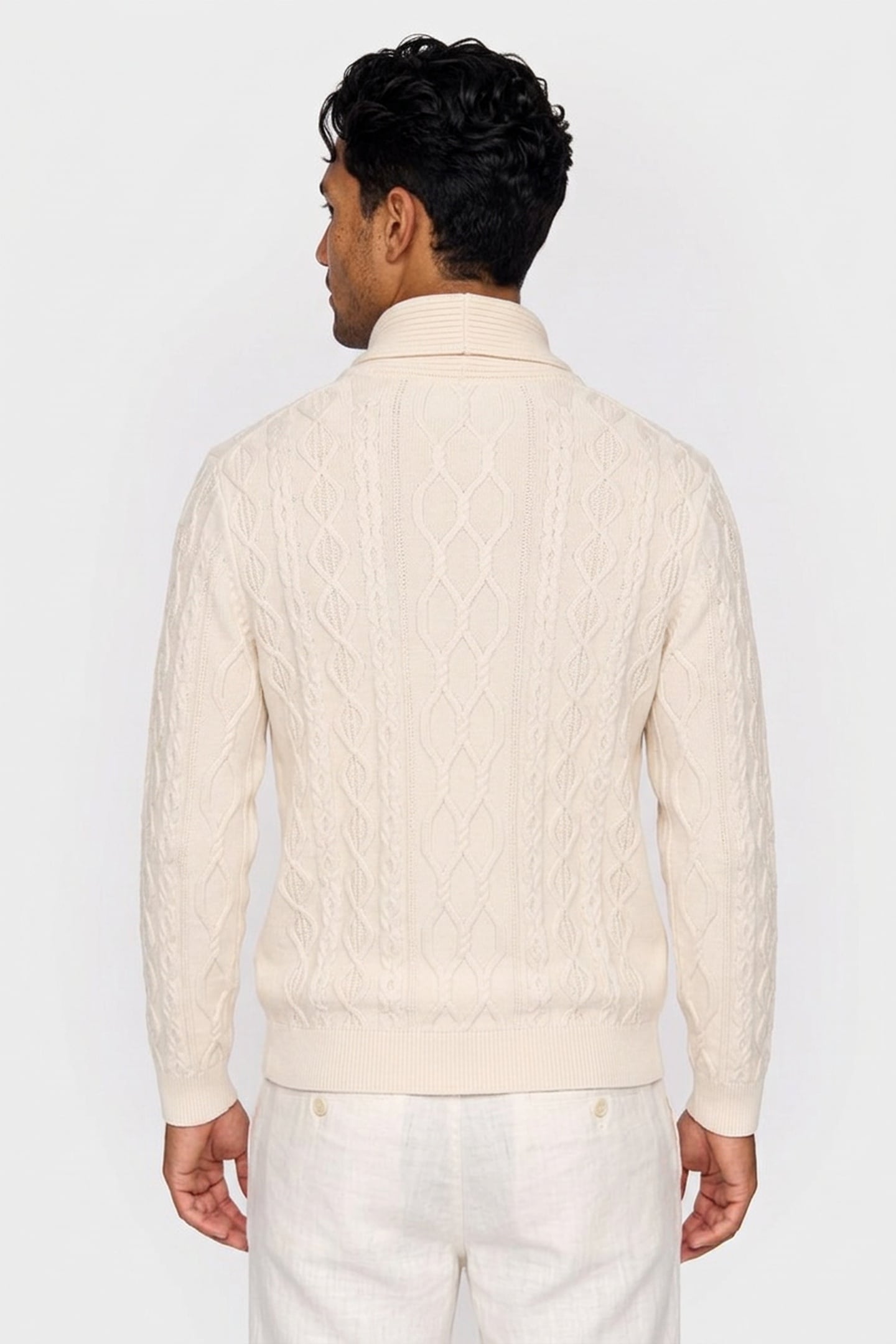 CABLE SHAWL COLLAR CREAM 2
