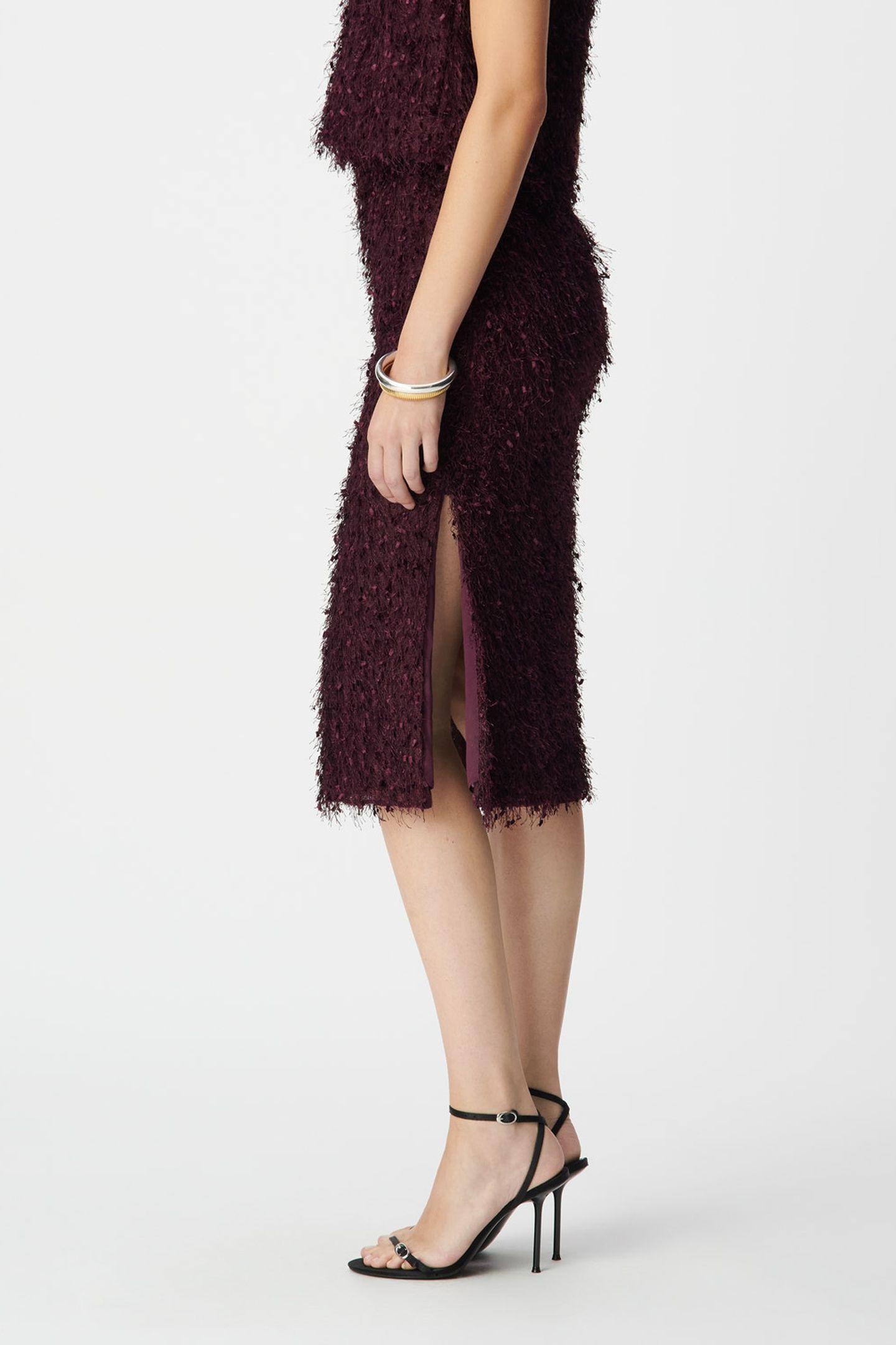 BURGUNDY FEATHER-EFFECT SPLIT PENCIL SKIRT 3