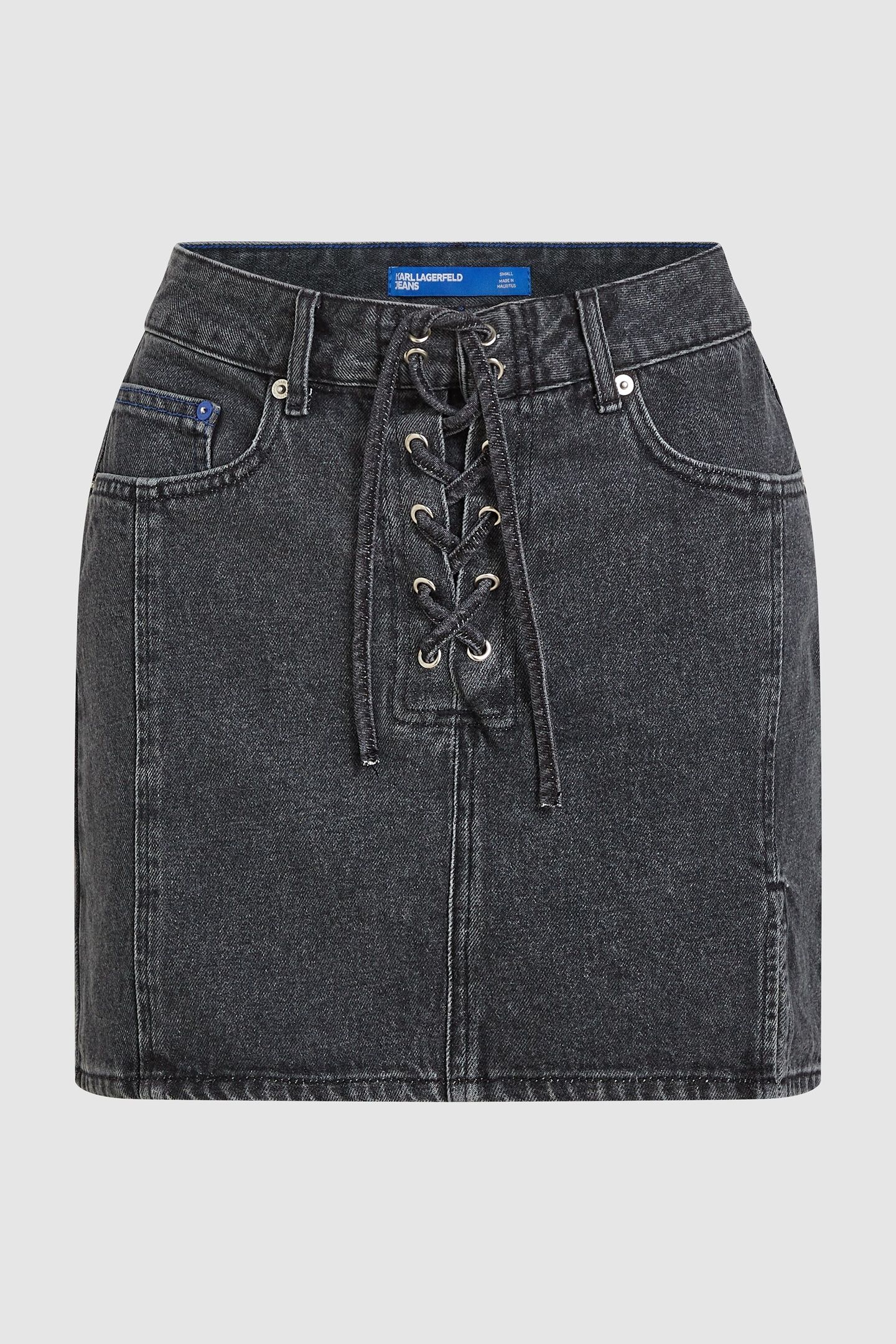 KLJ DENIM LACE UP MINI SKIRT WASHED BLACK 3