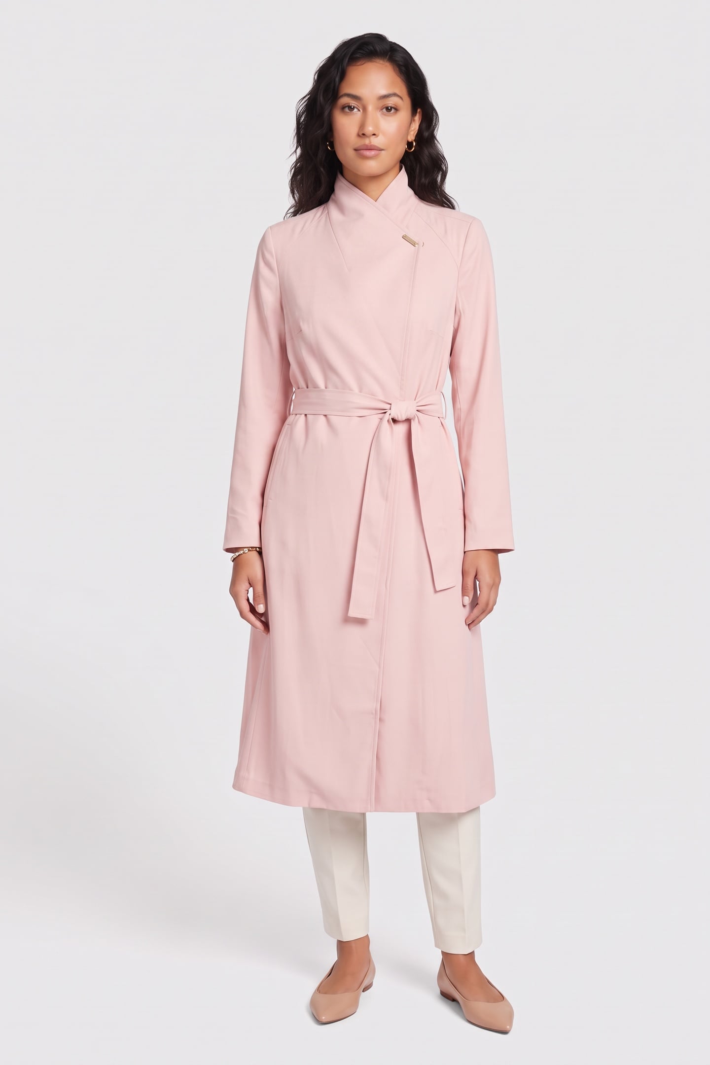 LONG LENGTH WRAP BELTED COAT PINK 1
