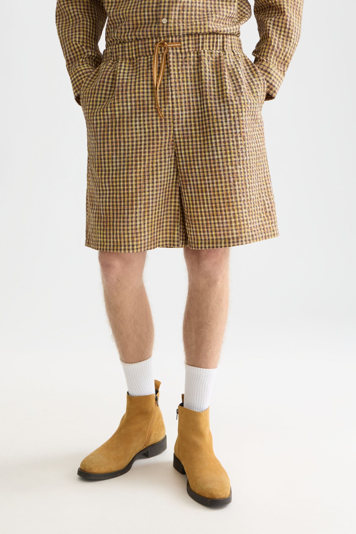 COTTON SEERSUCKER WIDEFIT BERMUDA SHORTS MEDIUM BROWN 1