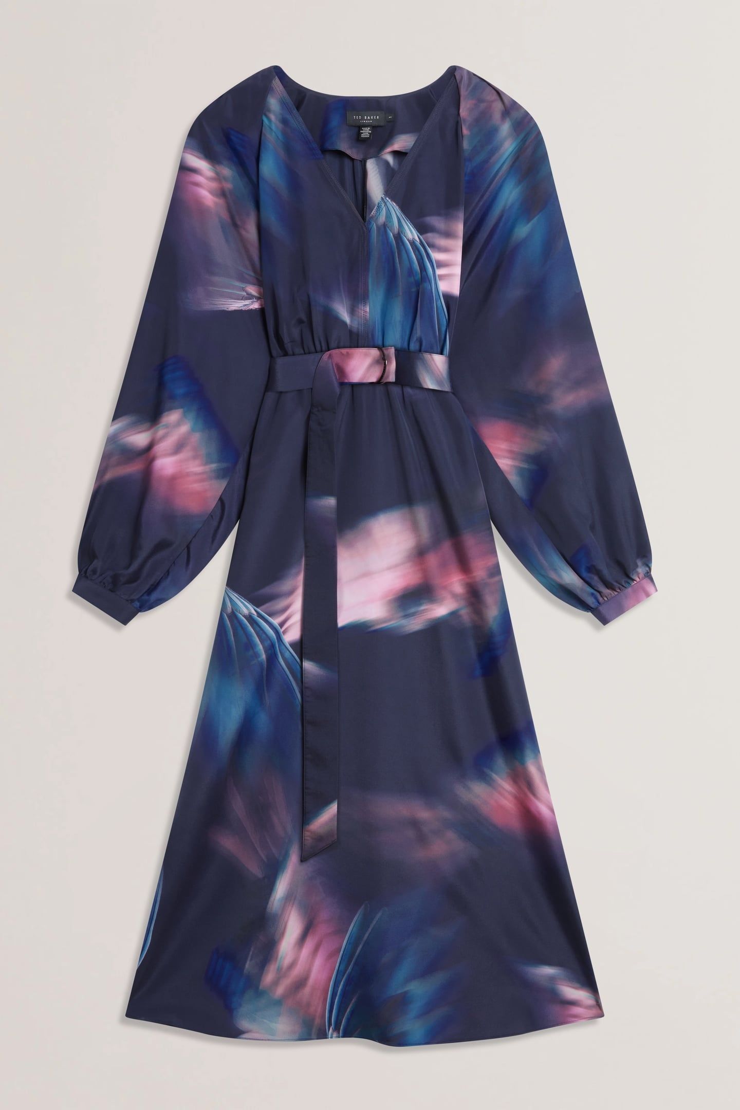 ARADE PRINTED BELTED MIDI DRESS NAVY 3