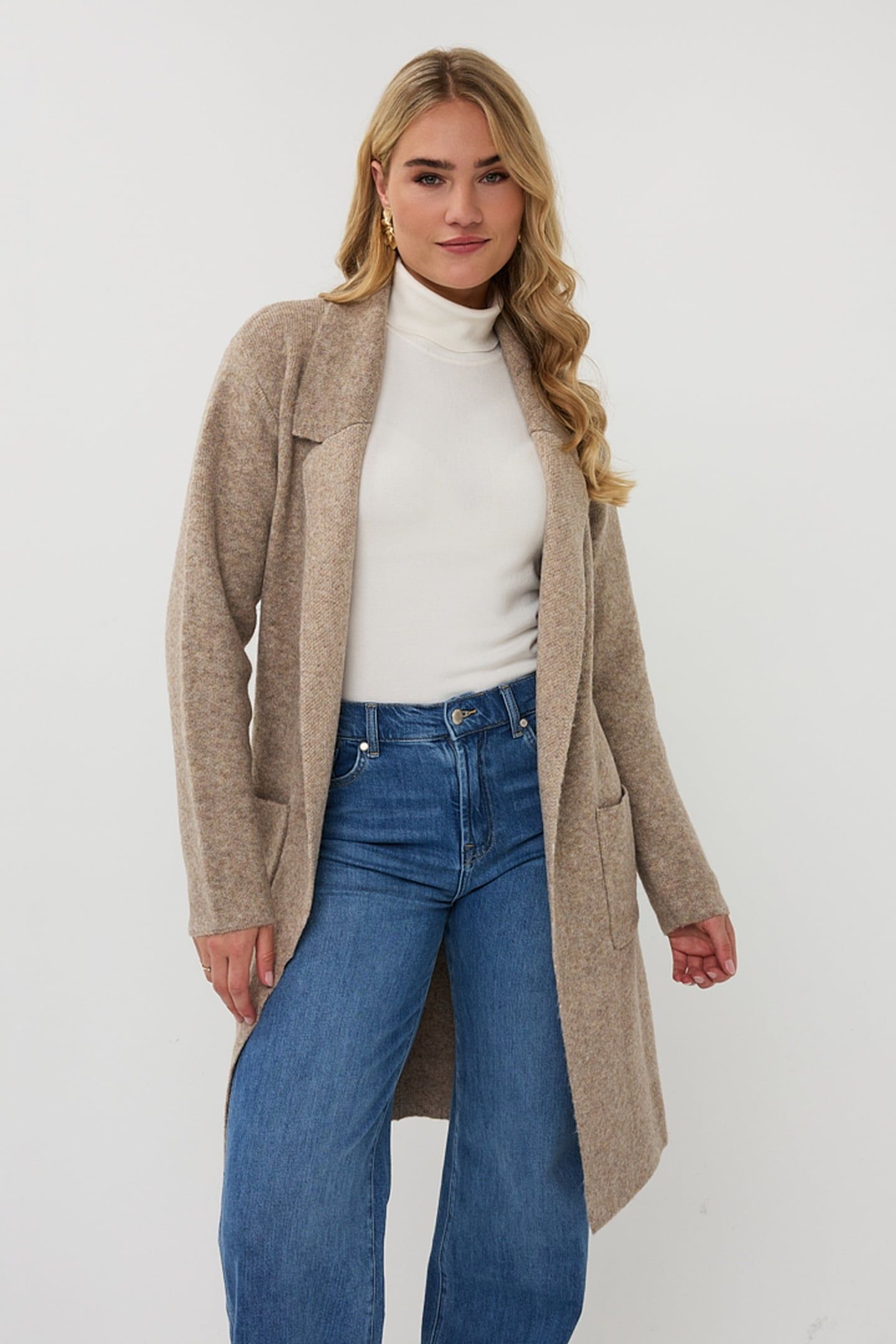 CARDIGAN LONG POCKETS TAUPE MELANGE 1