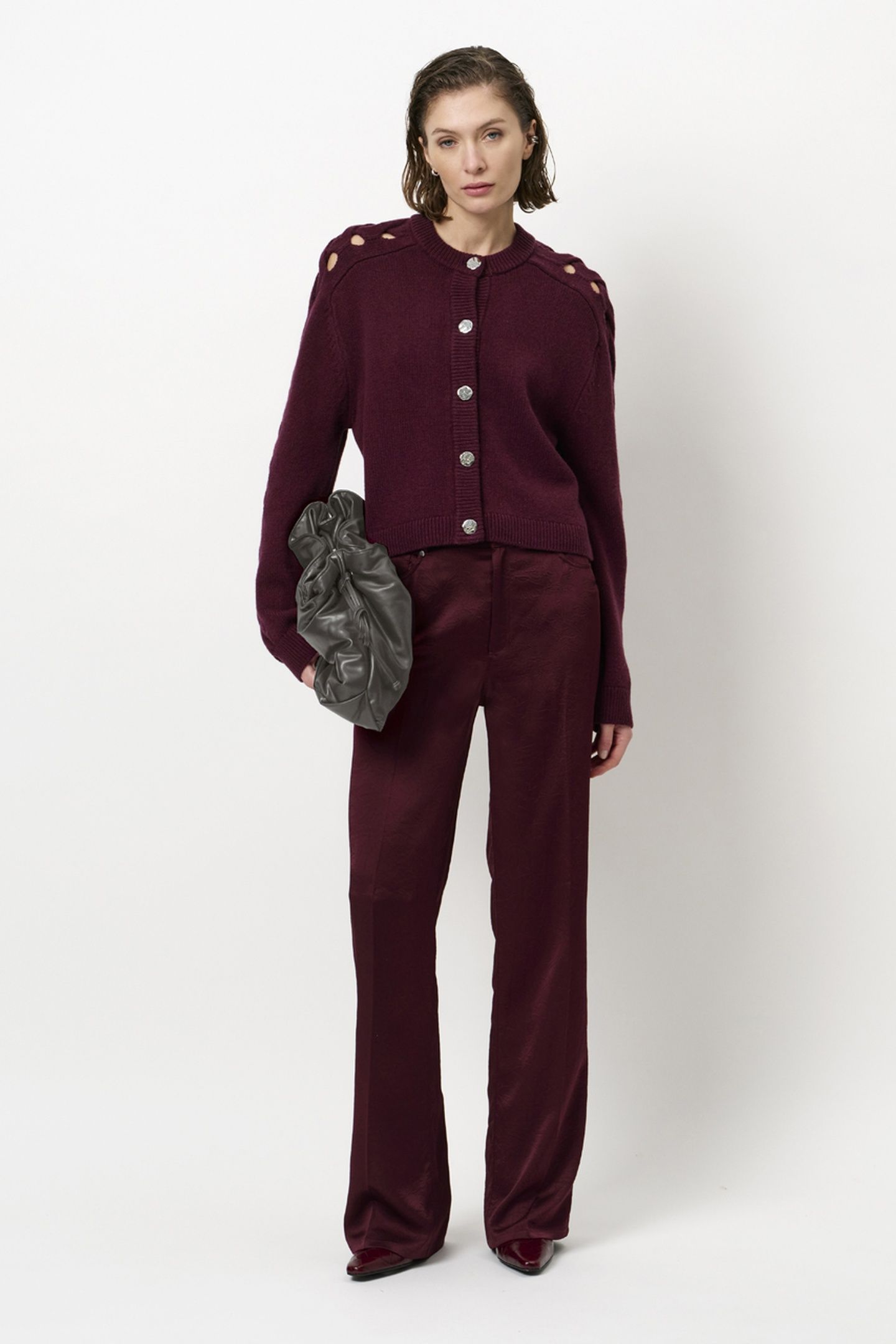SUMMIT 5-POCKET SATIN PANTS MULBERRY RED 1