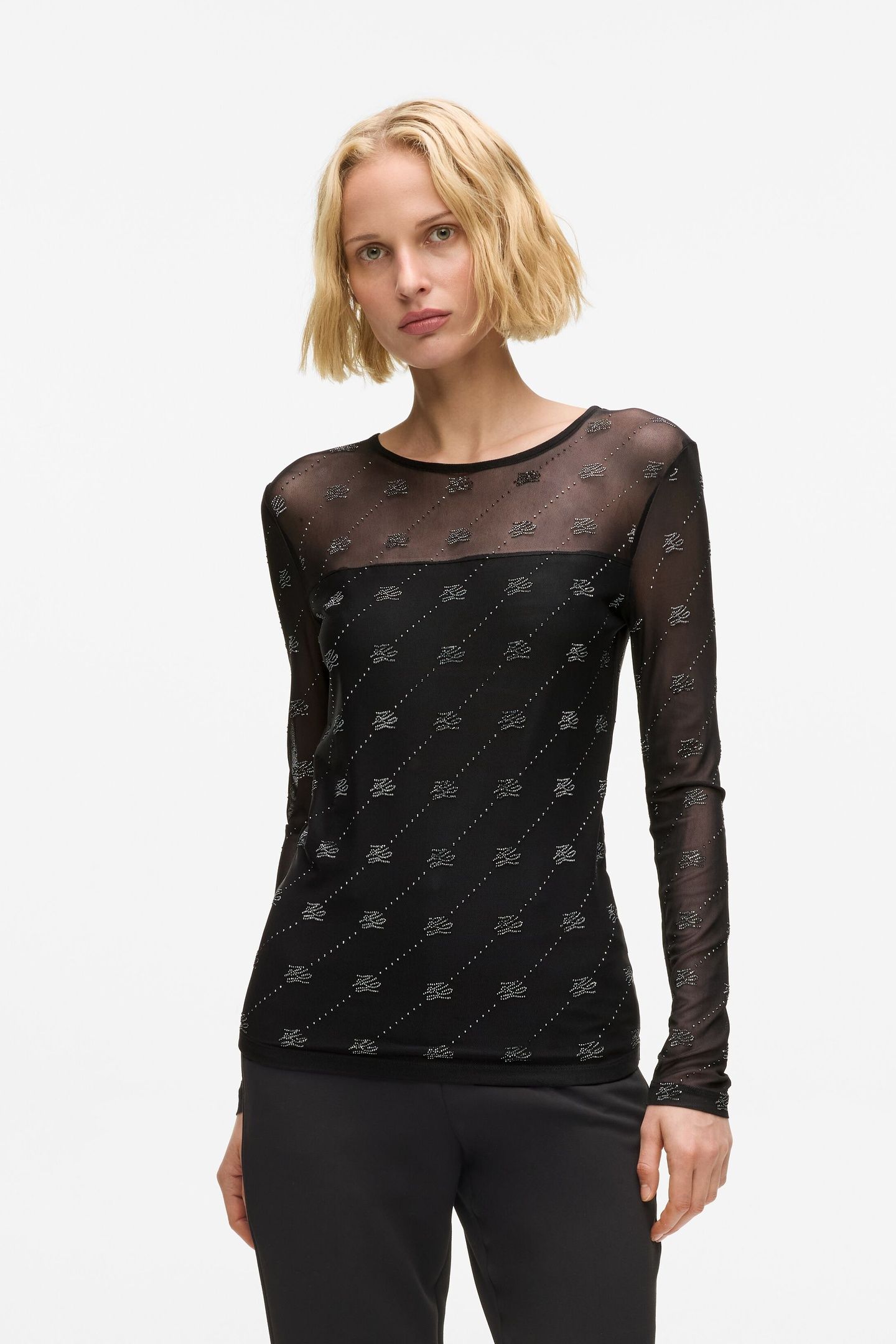 MESH RHINESTONE LSLV TOP BLACK 1
