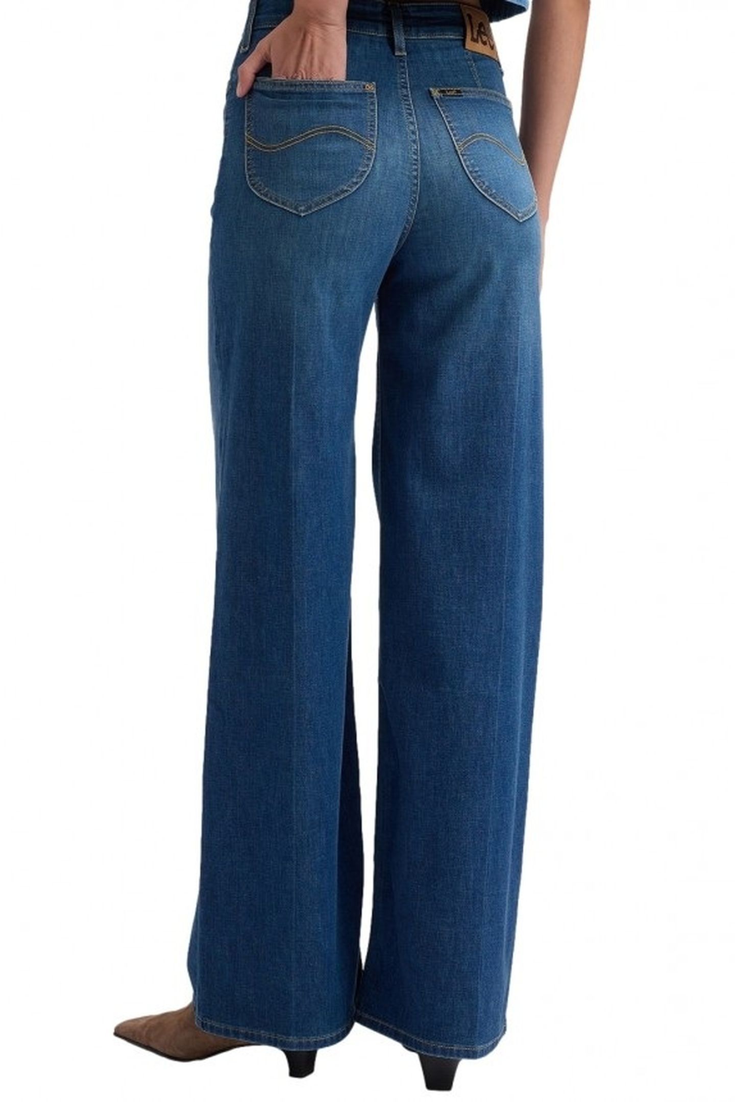 STELLA BLUE ARROW HIGH WAIST WIDE LEG JEANS DENIM BLUE 2