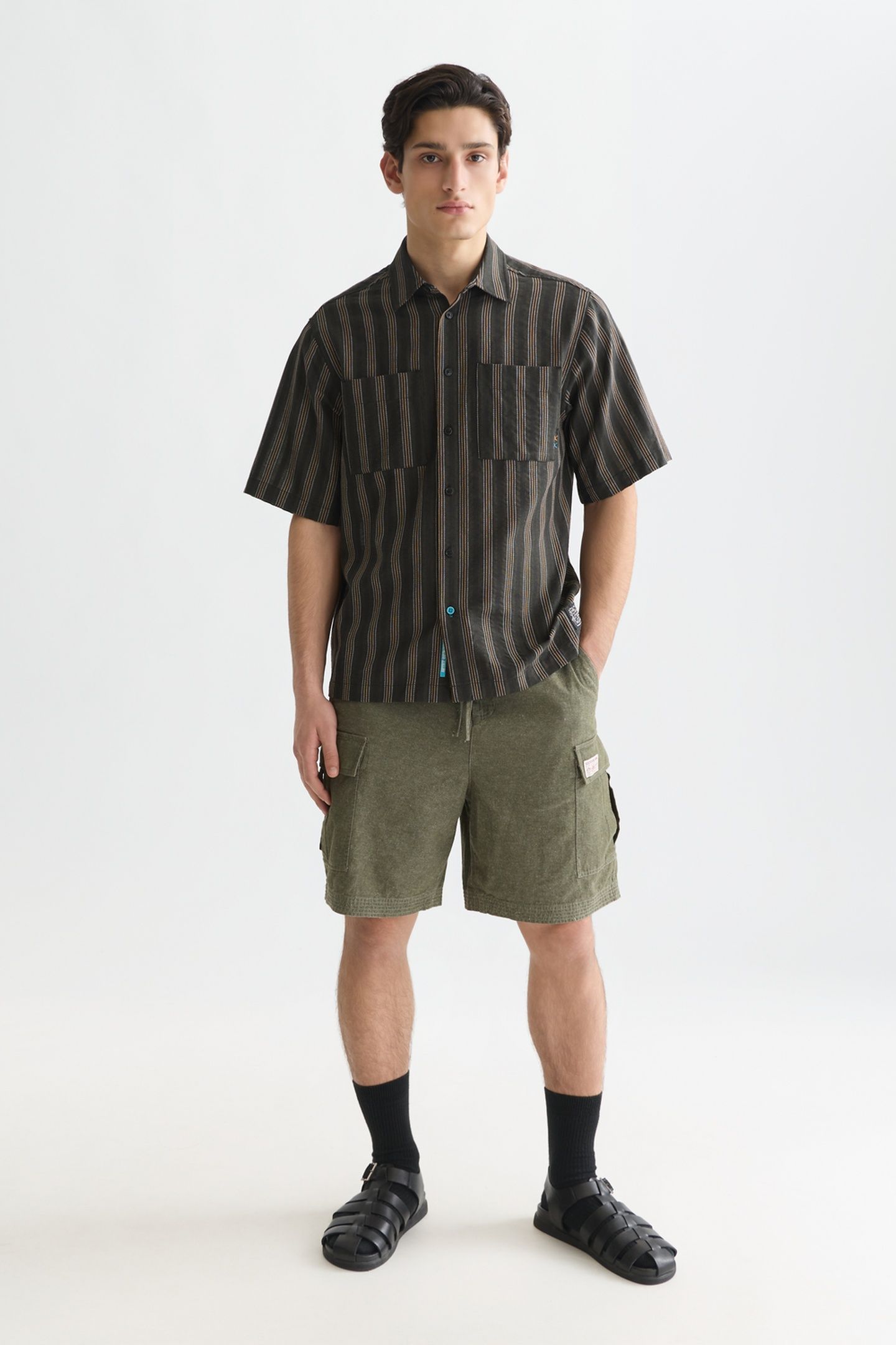 LINENBLEND RELAXEDFIT CARGO BERMUDA SHORTS DARK GREEN 3