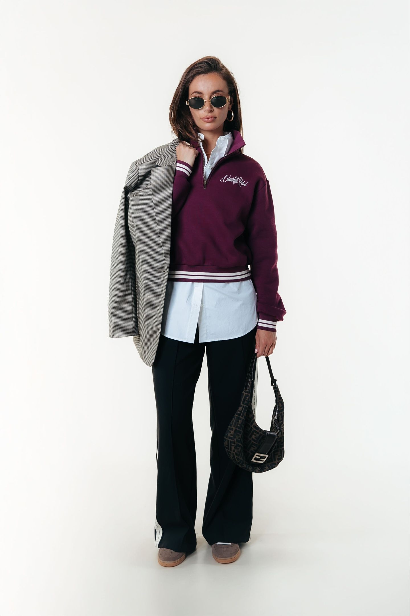 UNI STRIPED CUFF ZIP SWEAT MERLOT RED 2
