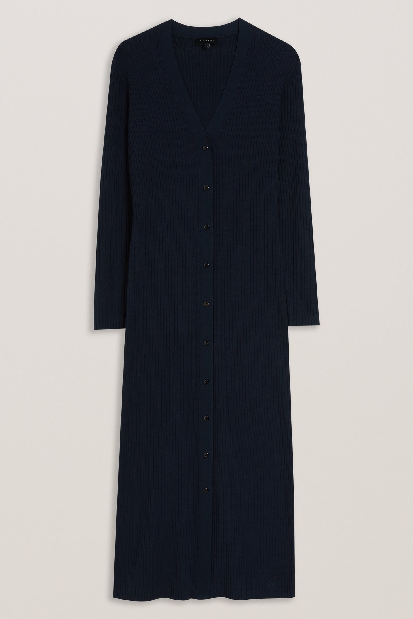 ELMHAA RIBBED KNITTED V NECK MAXI CARDIGAN NAVY 3
